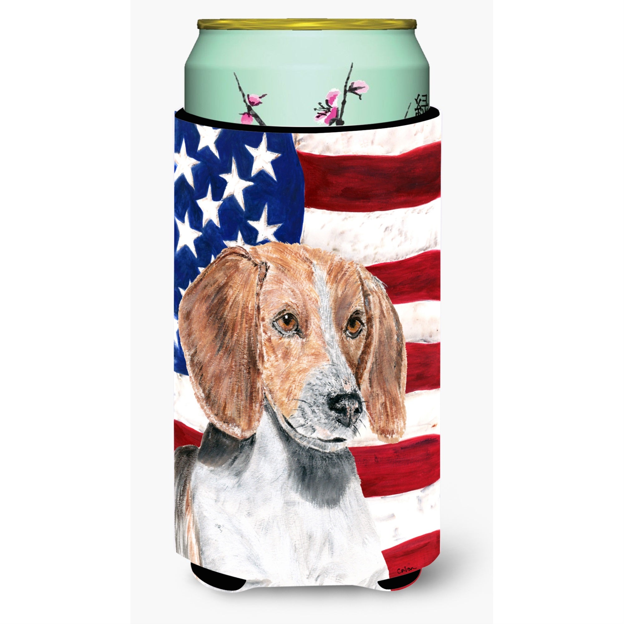 English Foxhound Usa American Flag Tall Boy Beverage Insulator Beverage Insulator Hugger