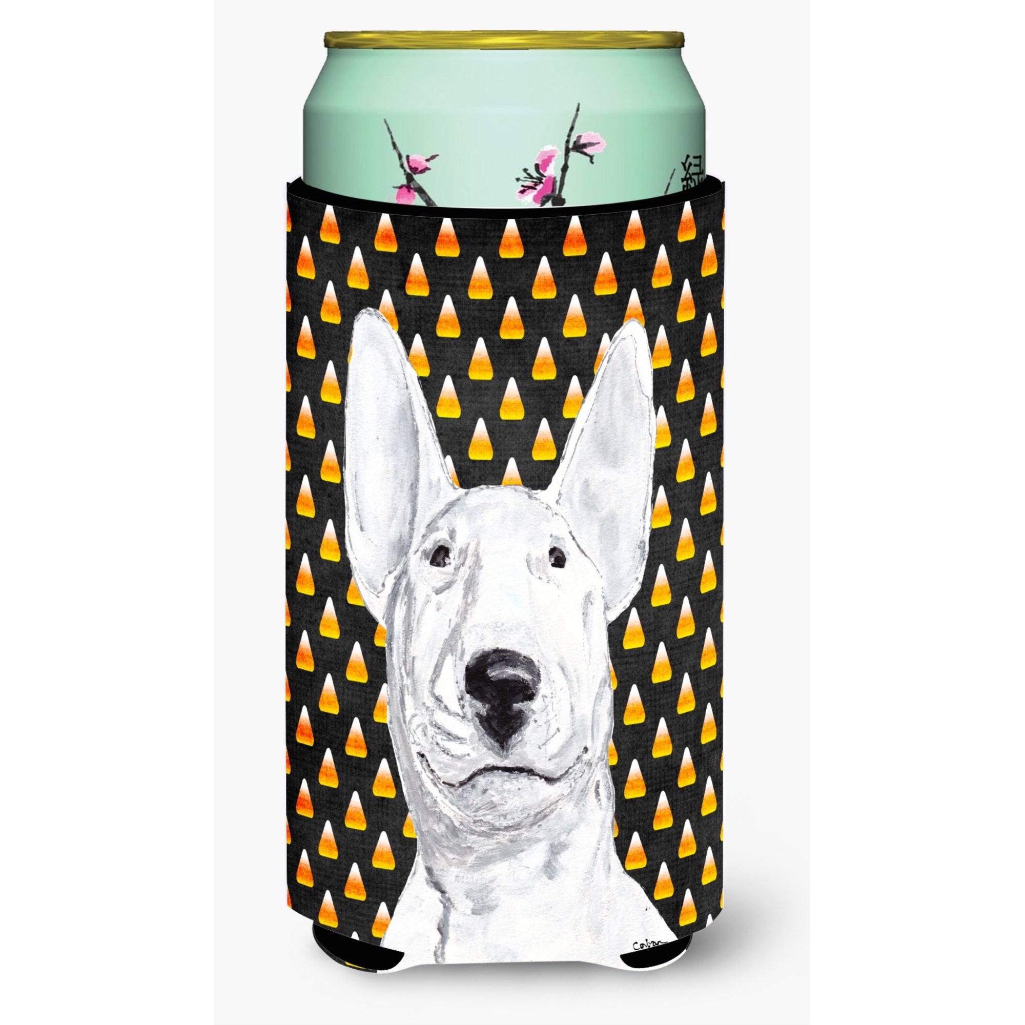 Bull Terrier Halloween Candy Corn Tall Boy Beverage Insulator Beverage Insulator Hugger