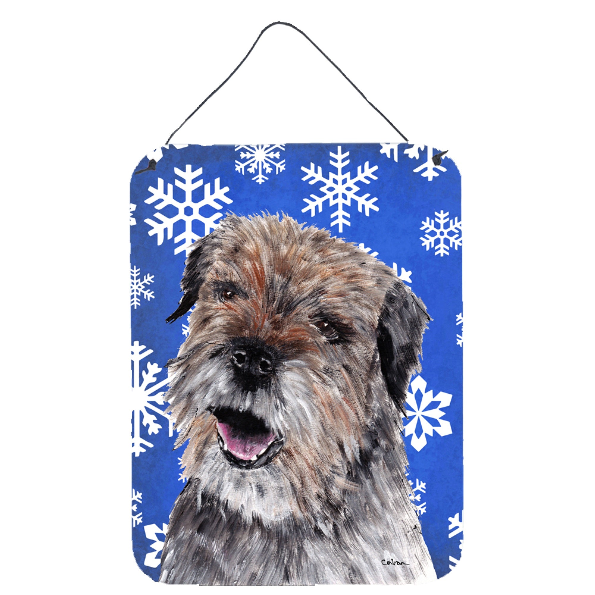 'Caroline'S Treasures Border Terrier Blue Snowflake Winter Wall Or Door Hanging Prints, 16'''' X 12''''''