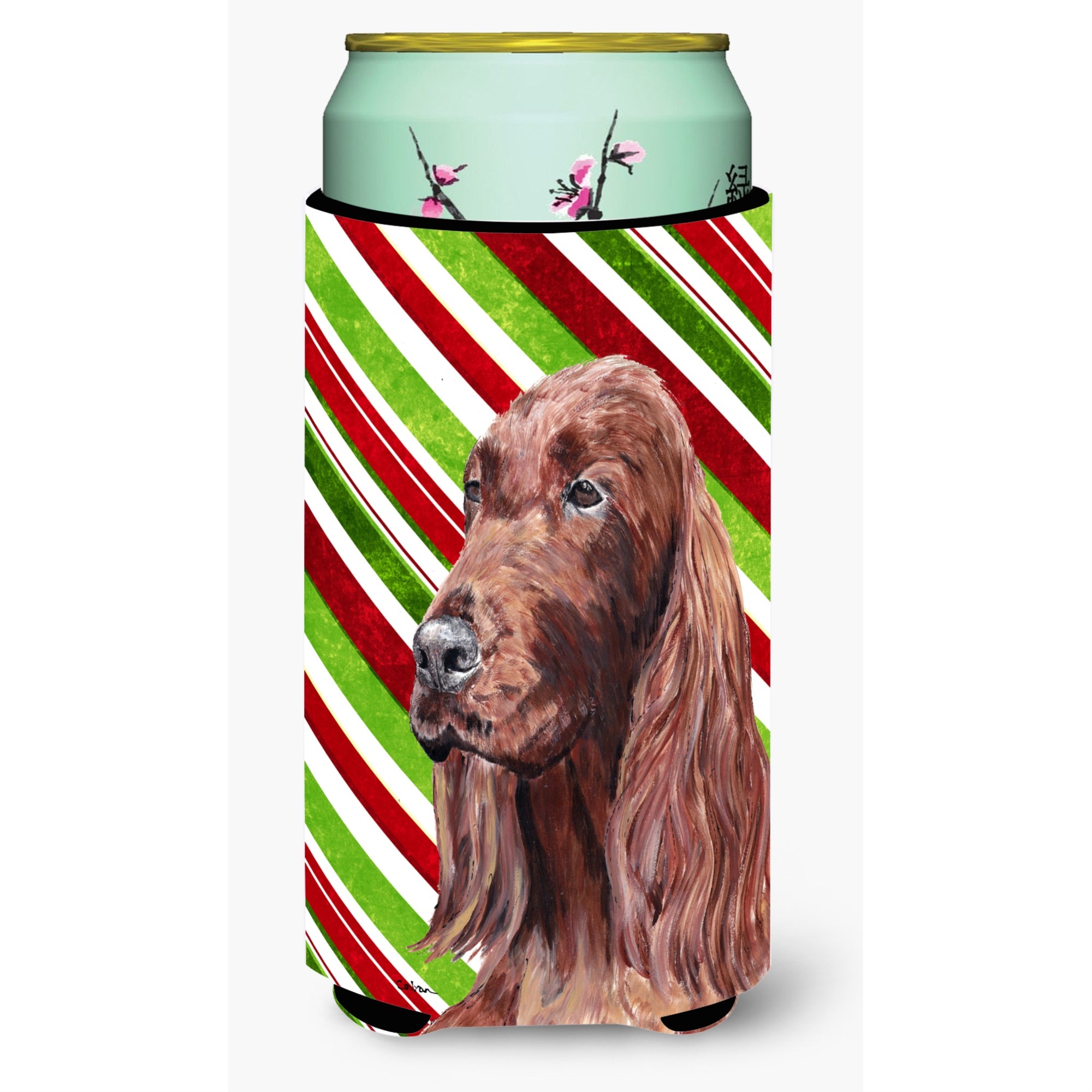 Irish Setter Candy Cane Christmas Tall Boy Beverage Insulator Beverage Insulator Hugger
