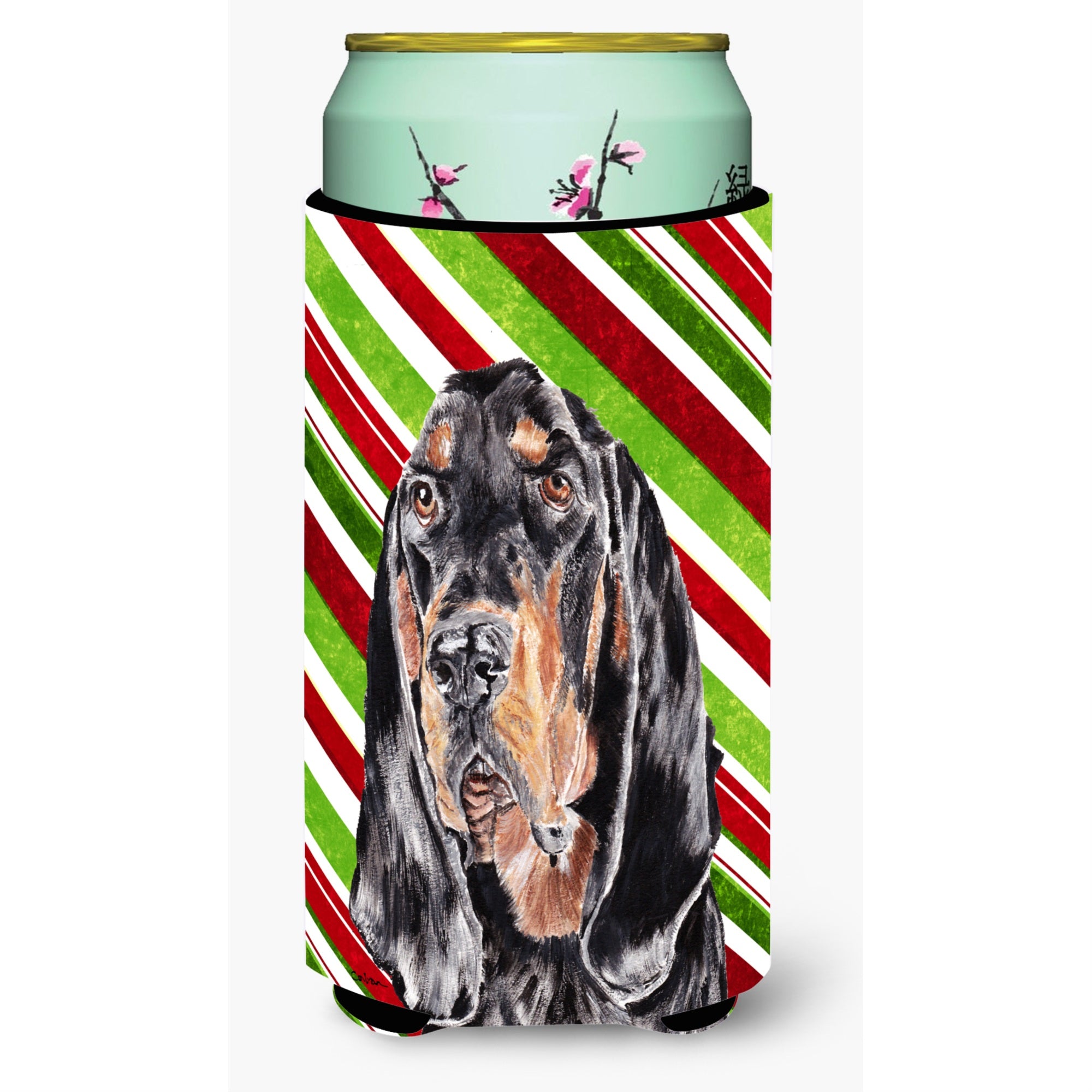 Coonhound Candy Cane Christmas Tall Boy Beverage Insulator Beverage Insulator Hugger