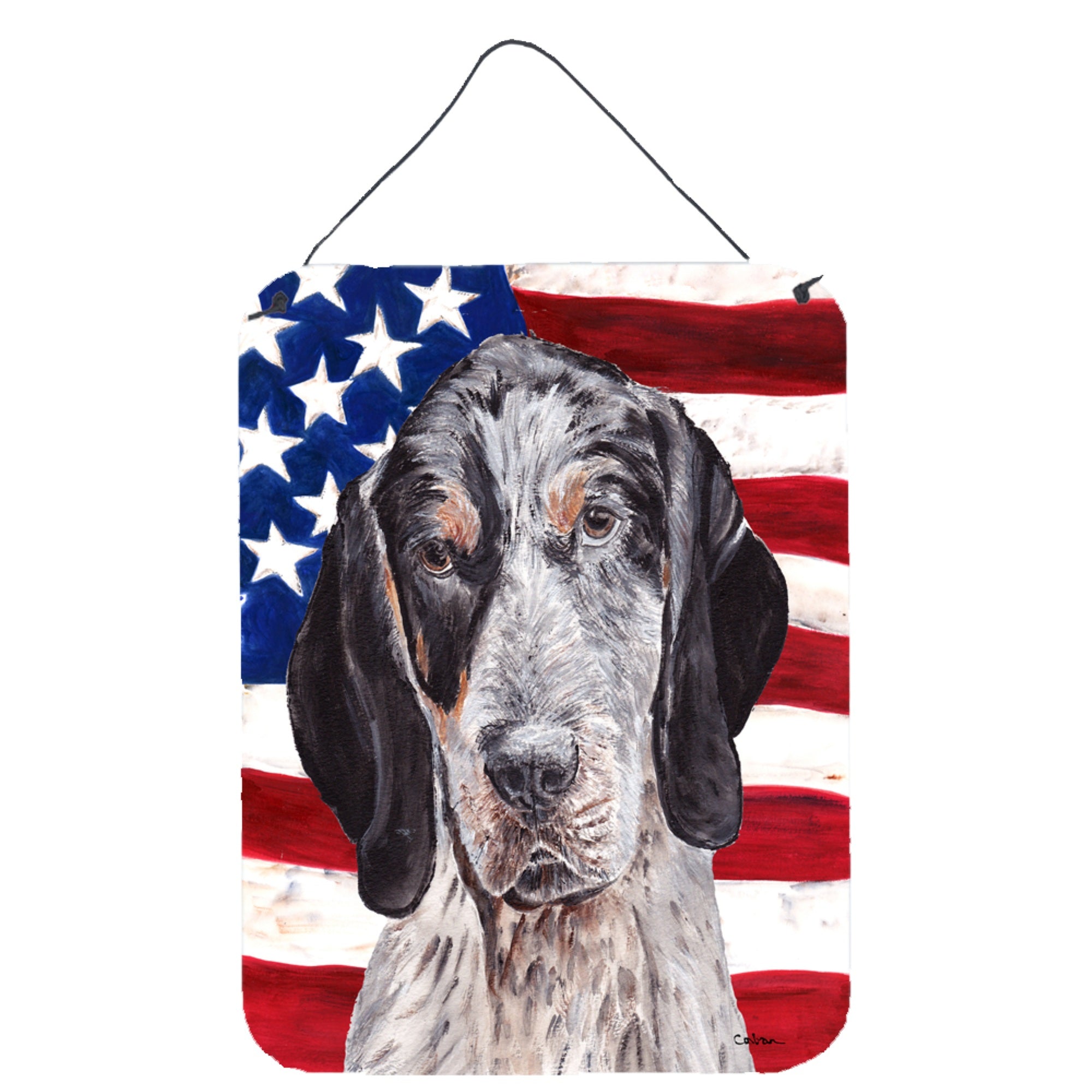 'Caroline'S Treasures Blue Tick Coonhound With American Flag Usa Wall Or Door Hanging Prints, 16'''' X 12''''''