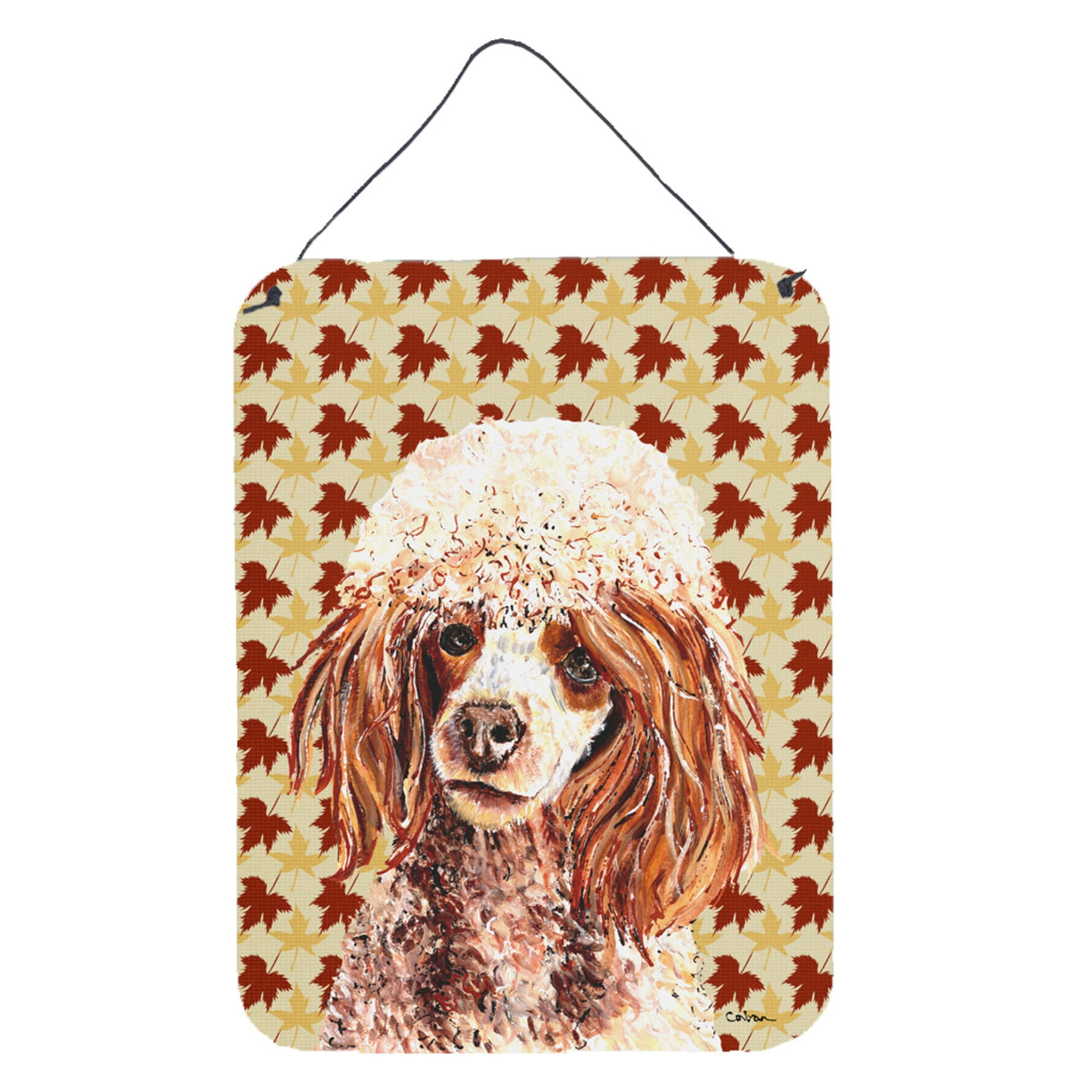 'Caroline'S Treasures Red Miniature Poodle Fall Leaves Wall Or Door Hanging Prints, 16'''' X 12''''''