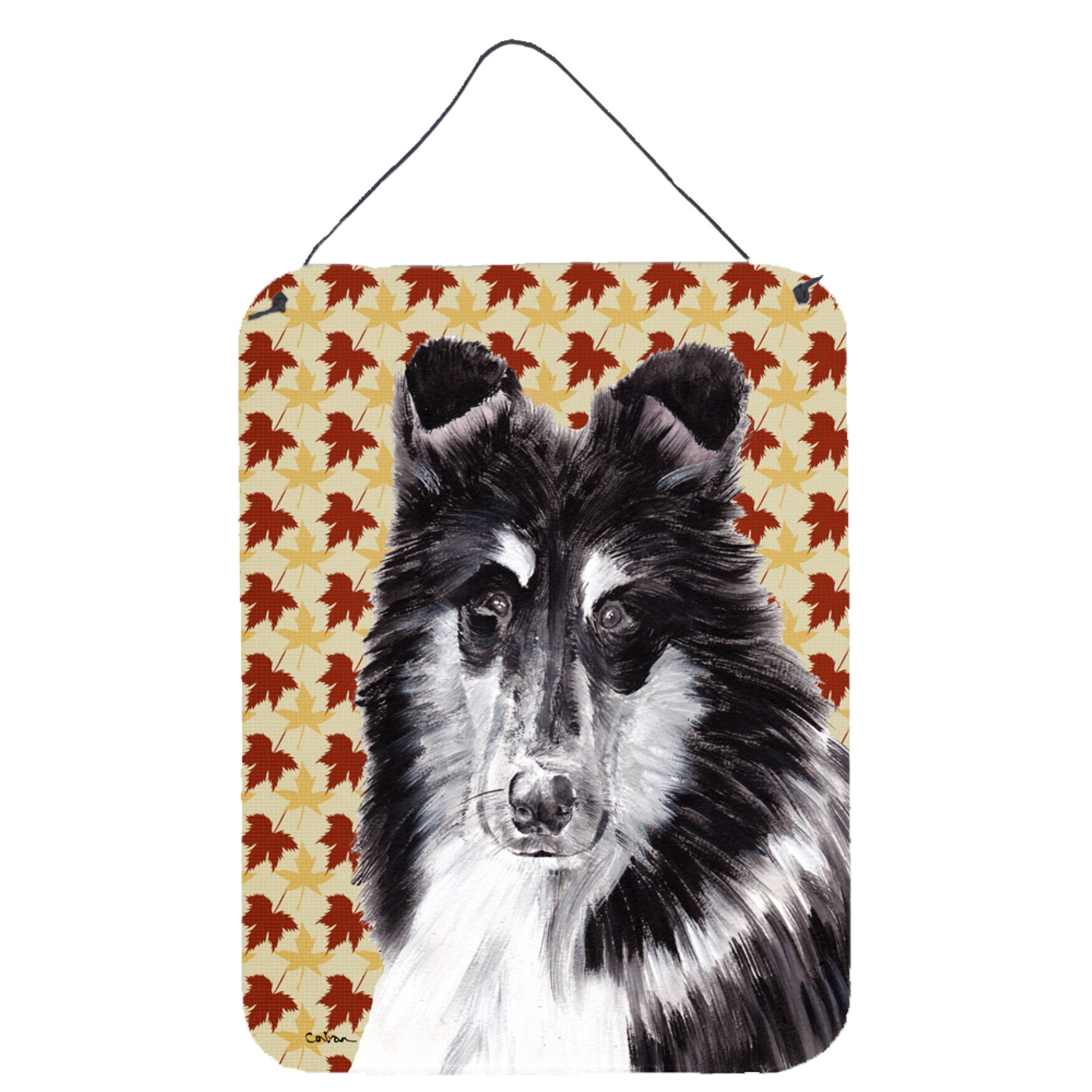 'Caroline'S Treasures Black And White Collie Fall Leaves Wall Or Door Hanging Prints, 16'''' X 12''''''