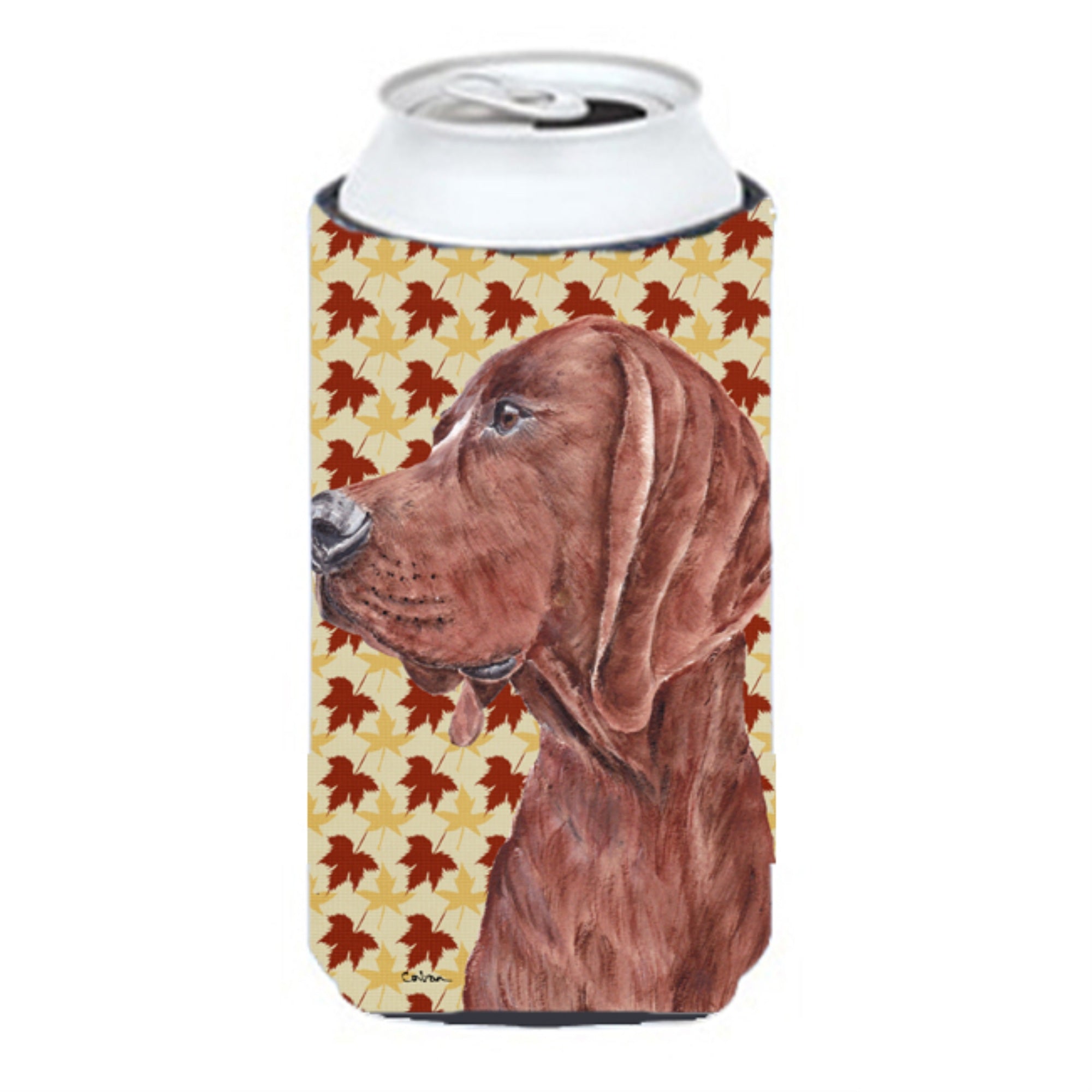 Redbone Coonhound Fall Leaves Tall Boy Beverage Insulator Hugger SC9683TBC