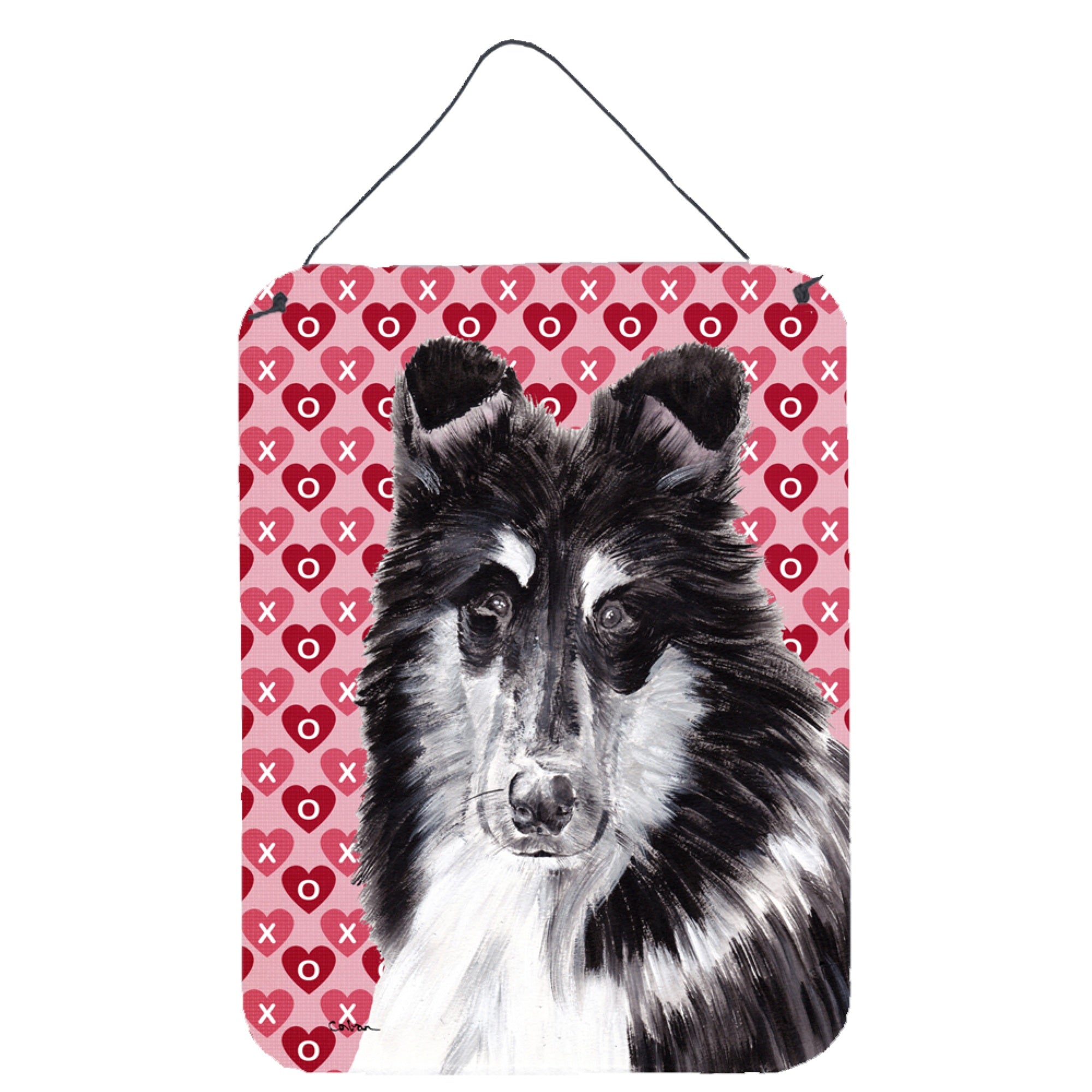 'Caroline'S Treasures Black And White Collie Hearts And Love Wall Or Door Hanging Prints, 16'''' X 12''''''