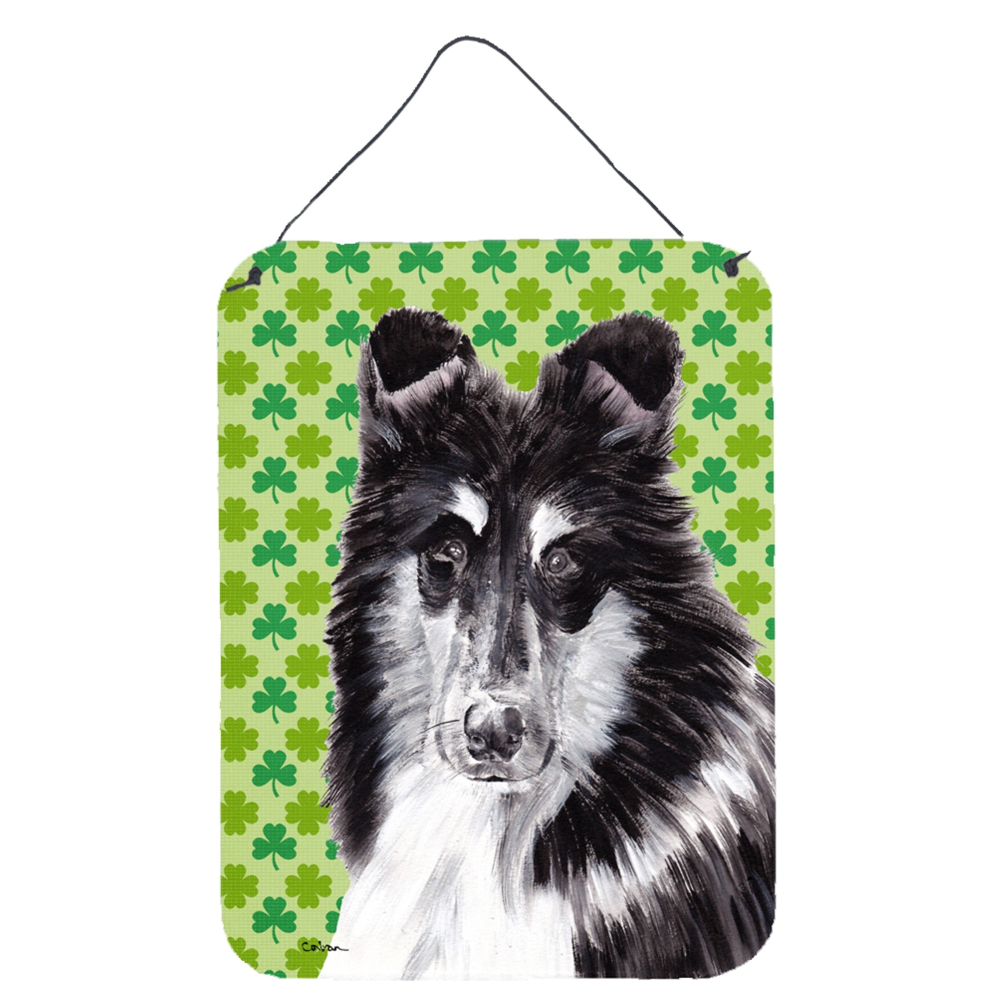 'Caroline'S Treasures Black And White Collie Lucky Shamrock St. Patrick'S Day Wall Or Door Hanging Prints, 16'''' X 12''''''