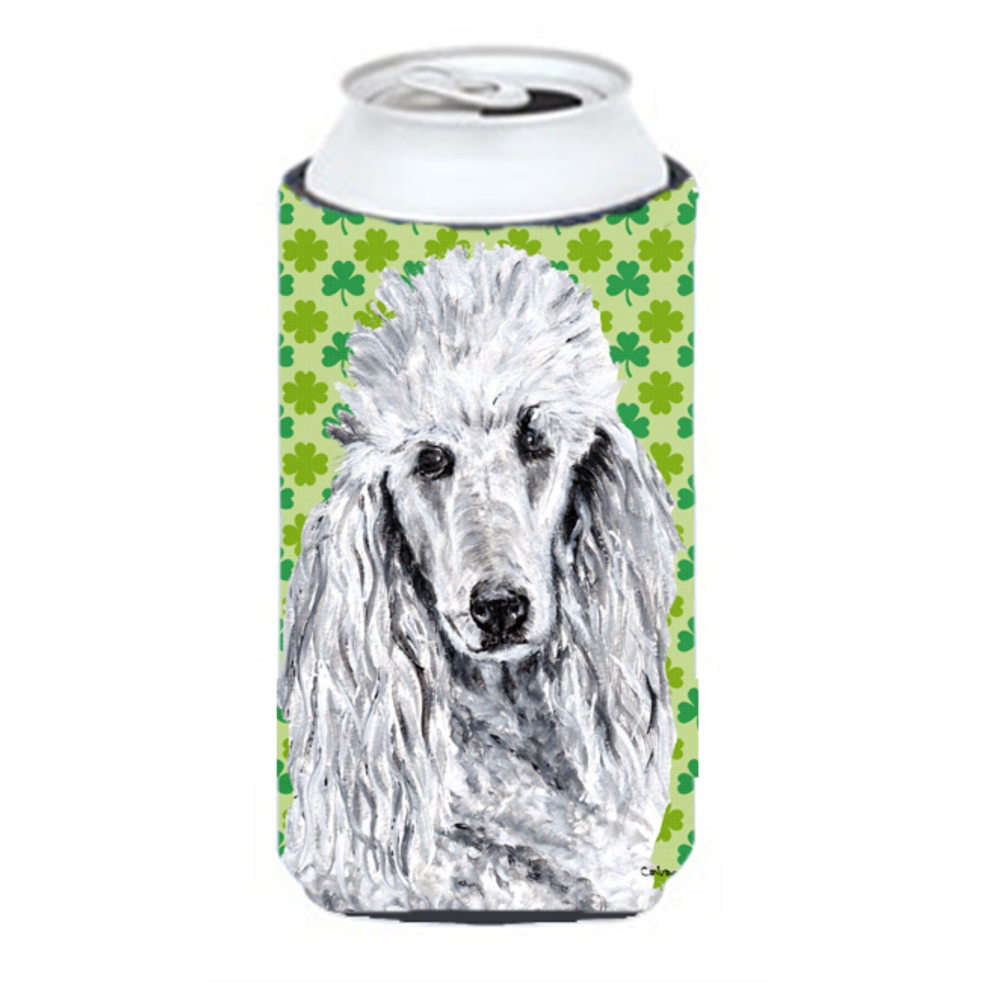 White Standard Poodle Lucky Shamrock St. Patrick'S Day Tall Boy Beverage Insulator Hugger Sc9727Tbc