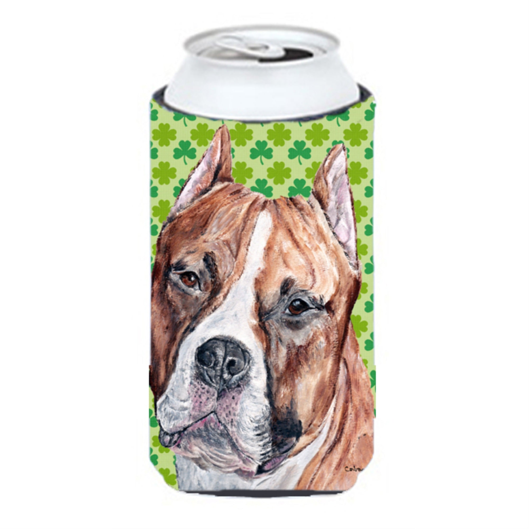 Staffordshire Bull Terrier Staffie Lucky Shamrock St. Patricks Day Tall Boy Beverage Insulator Hugger Sc9728Tbc