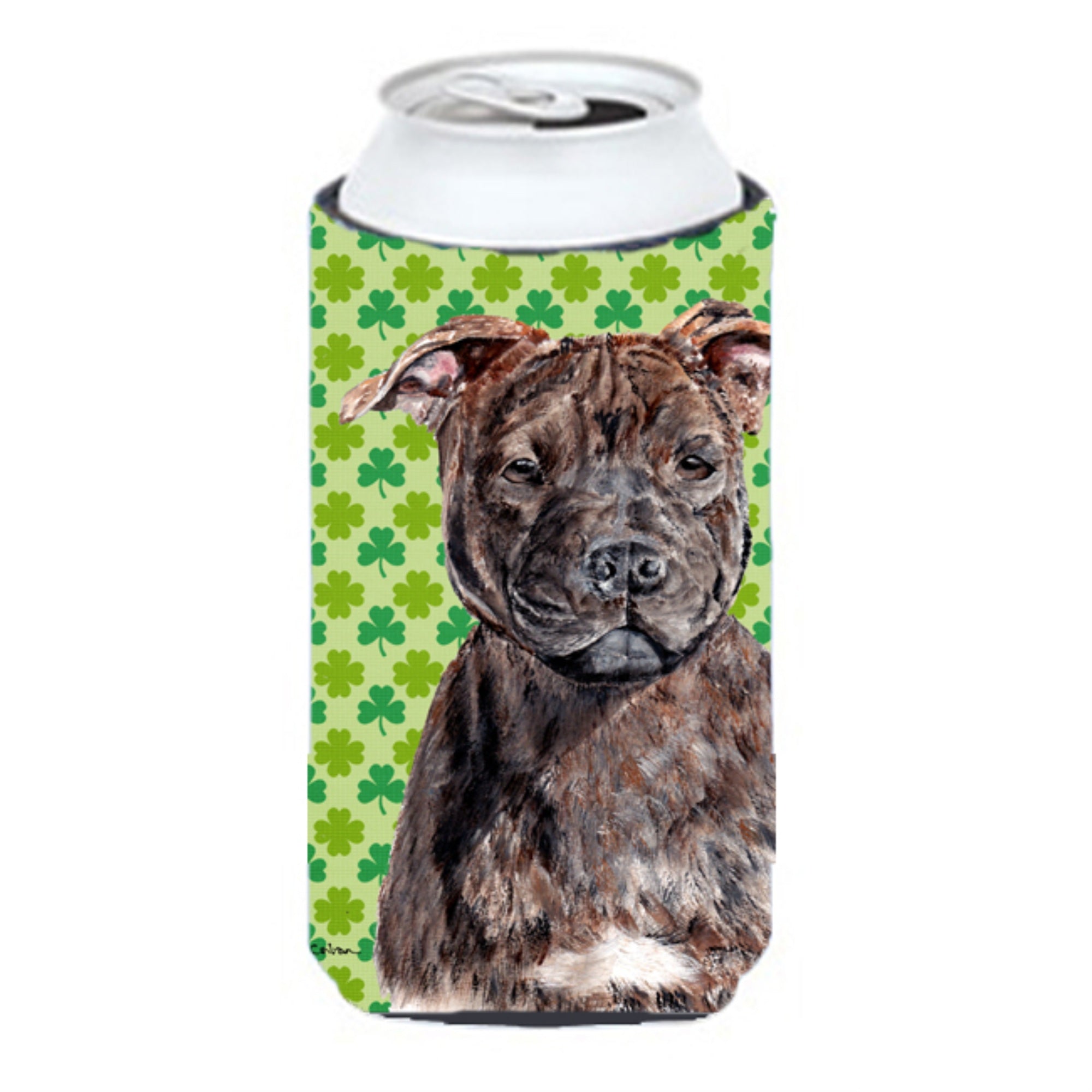 Staffordshire Bull Terrier Staffie Lucky Shamrock St. Patrick'S Day Tall Boy Beverage Insulator Hugger Sc9729Tbc