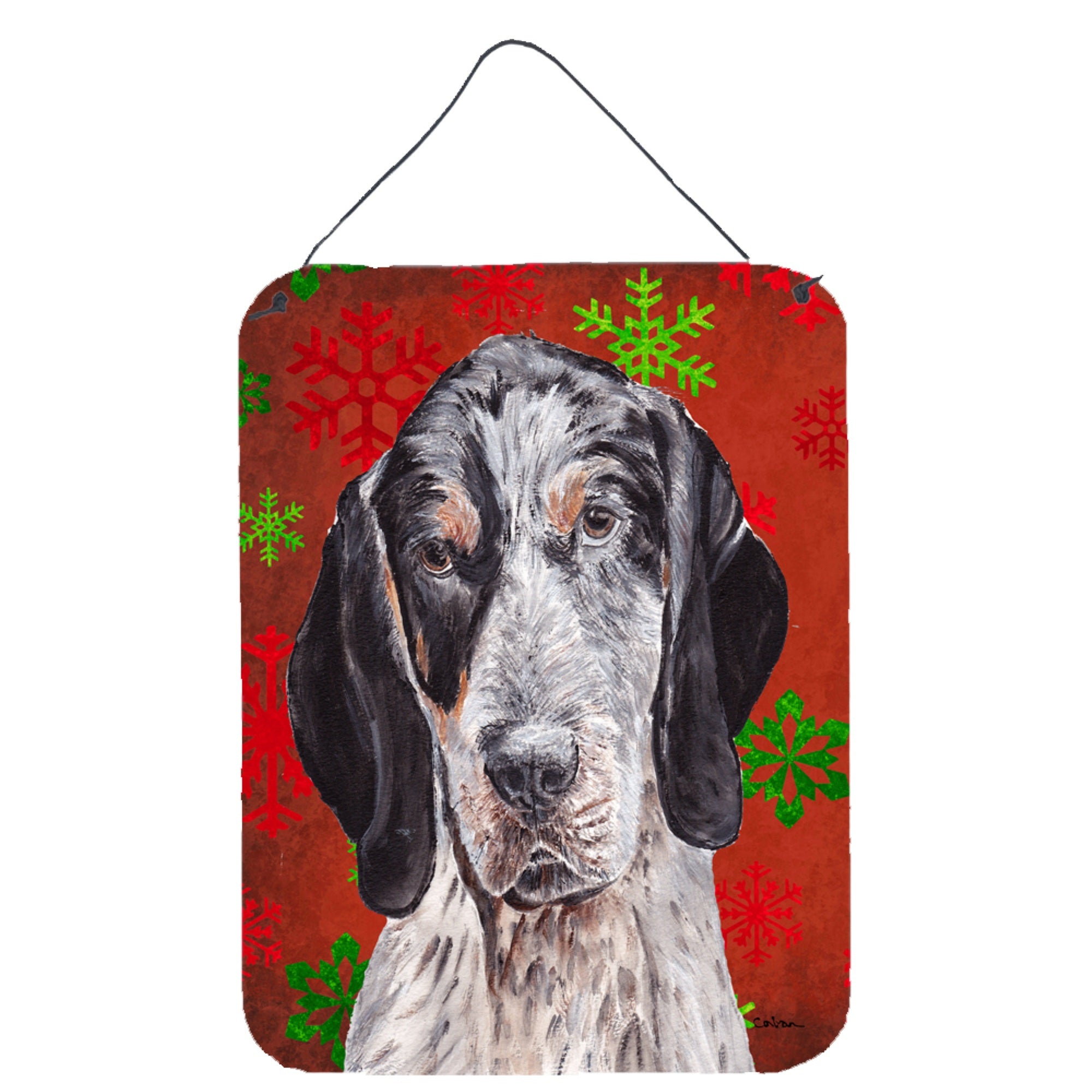 'Caroline'S Treasures Blue Tick Coonhound Red Snowflakes Holiday Wall Or Door Hanging Prints, 16'''' X 12''''''