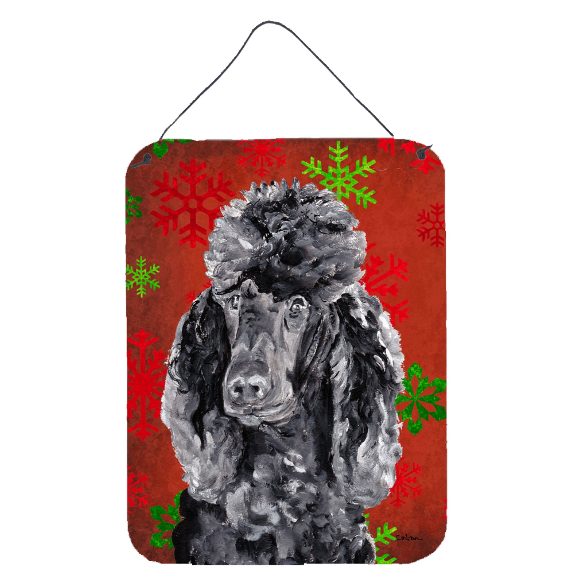 'Caroline'S Treasures Black Standard Poodle Red Snowflakes Holiday Wall Or Door Hanging Prints, 16'''' X 12''''''
