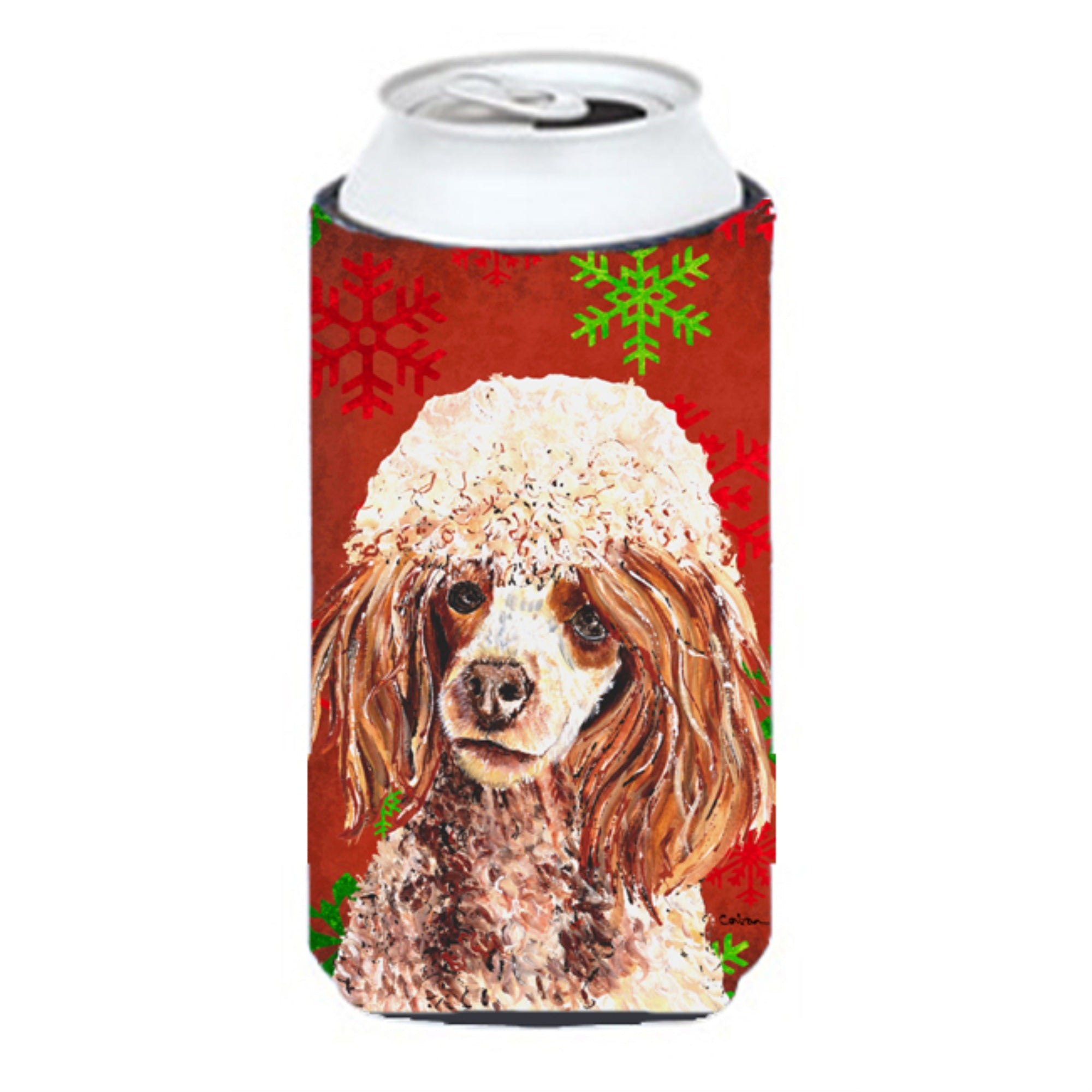Red Miniature Poodle Red Snowflakes Holiday Tall Boy Beverage Insulator Hugger SC9747TBC