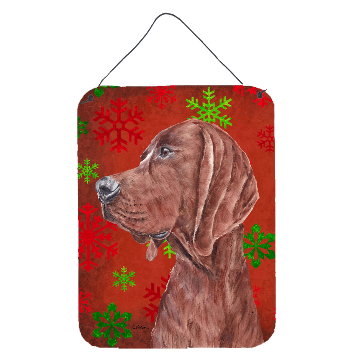 'Caroline'S Treasures Redbone Coonhound Red Snowflakes Holiday Wall Or Door Hanging Prints, 16'''' X 12''''''