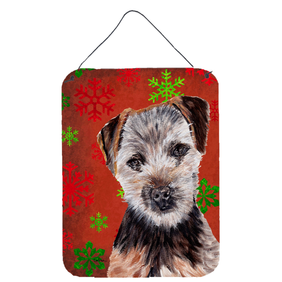 'Caroline'S Treasures Norfolk Terrier Puppy Red Snowflakes Holiday Wall Or Door Hanging Prints, 16'''' X 12''''''
