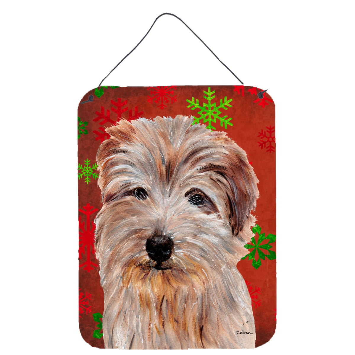 'Caroline'S Treasures Norfolk Terrier Red Snowflakes Holiday Wall Or Door Hanging Prints, 16'''' X 12''''''