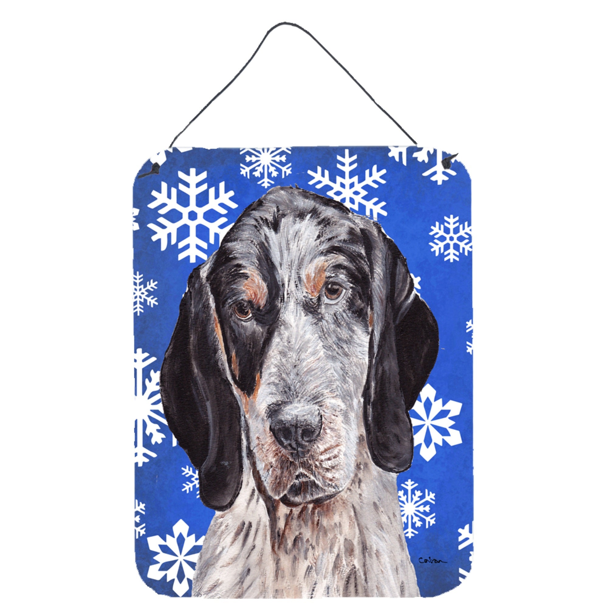 'Caroline'S Treasures Blue Tick Coonhound Winter Snowflakes Wall Or Door Hanging Prints, 16'''' X 12''''''