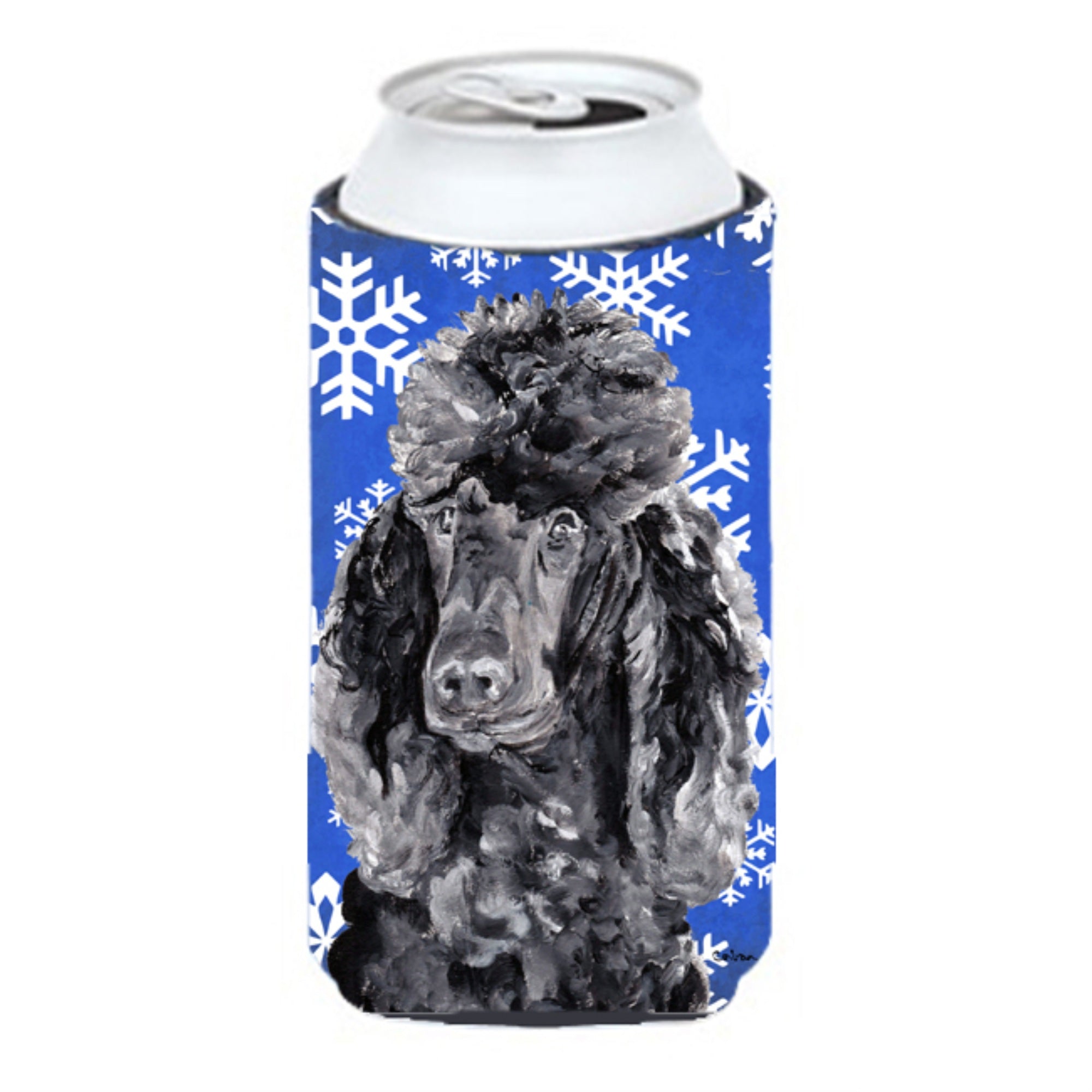 Black Standard Poodle Winter Snowflakes Tall Boy Beverage Insulator Hugger SC9770TBC
