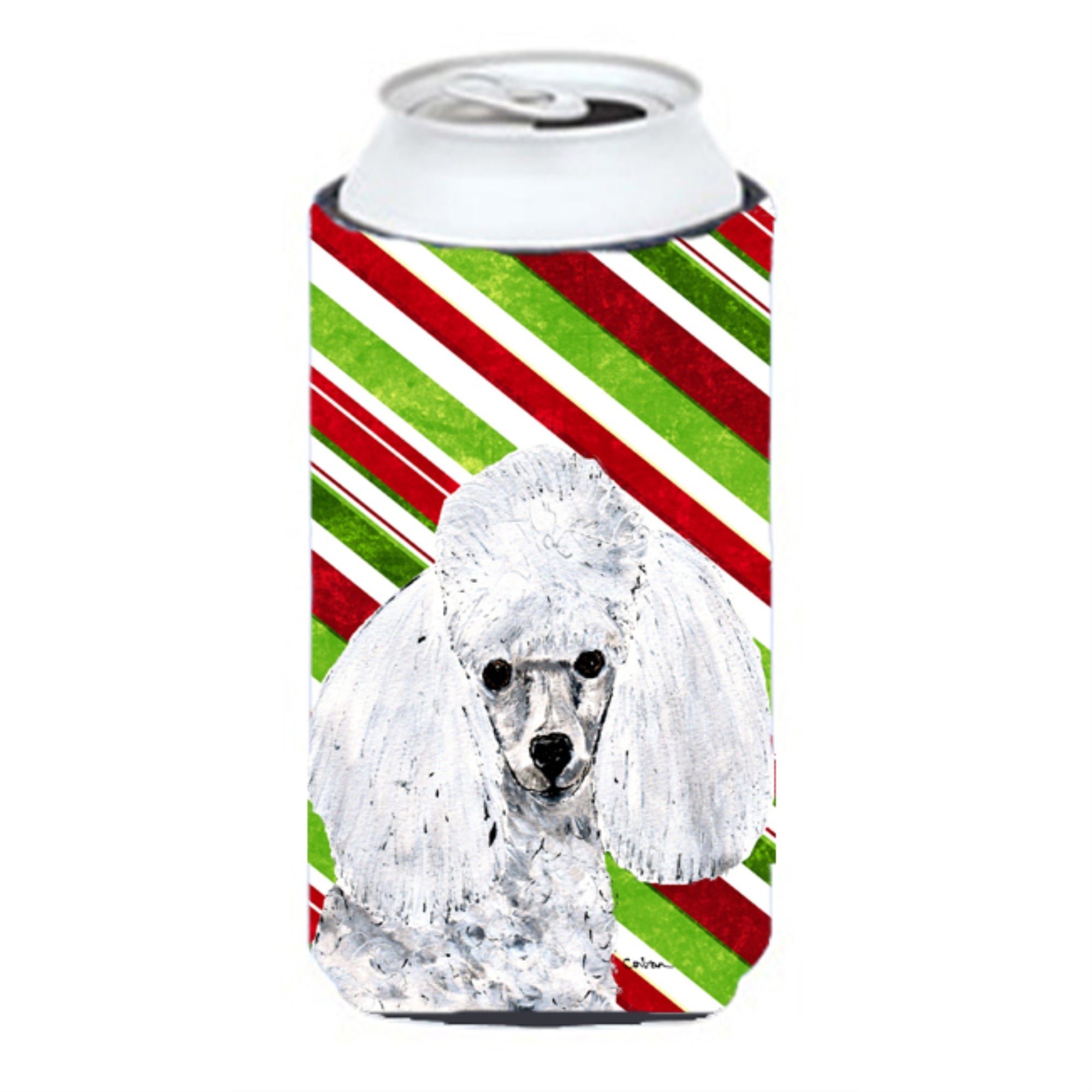 White Toy Poodle Candy Cane Christmas Tall Boy Beverage Insulator Hugger Sc9797Tbc