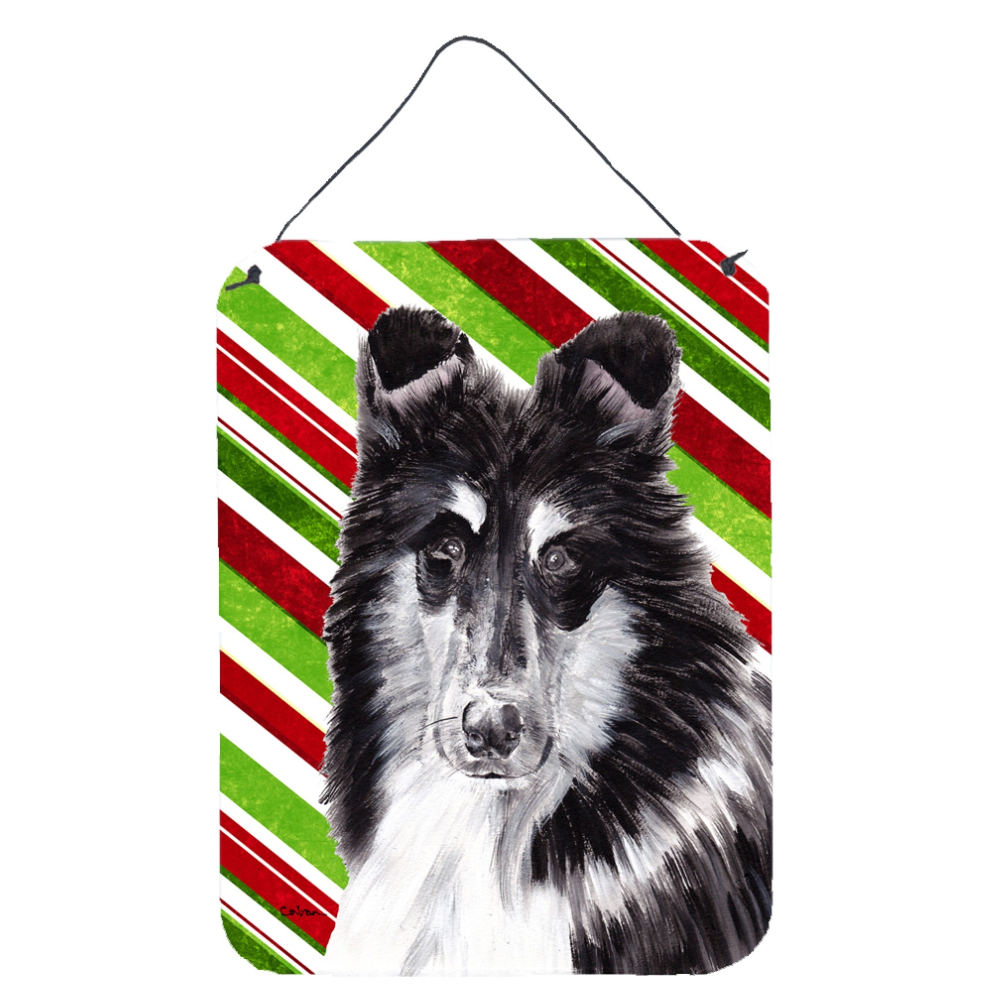 'Caroline'S Treasures Black And White Collie Candy Cane Christmas Wall Or Door Hanging Prints, 16'''' X 12''''''
