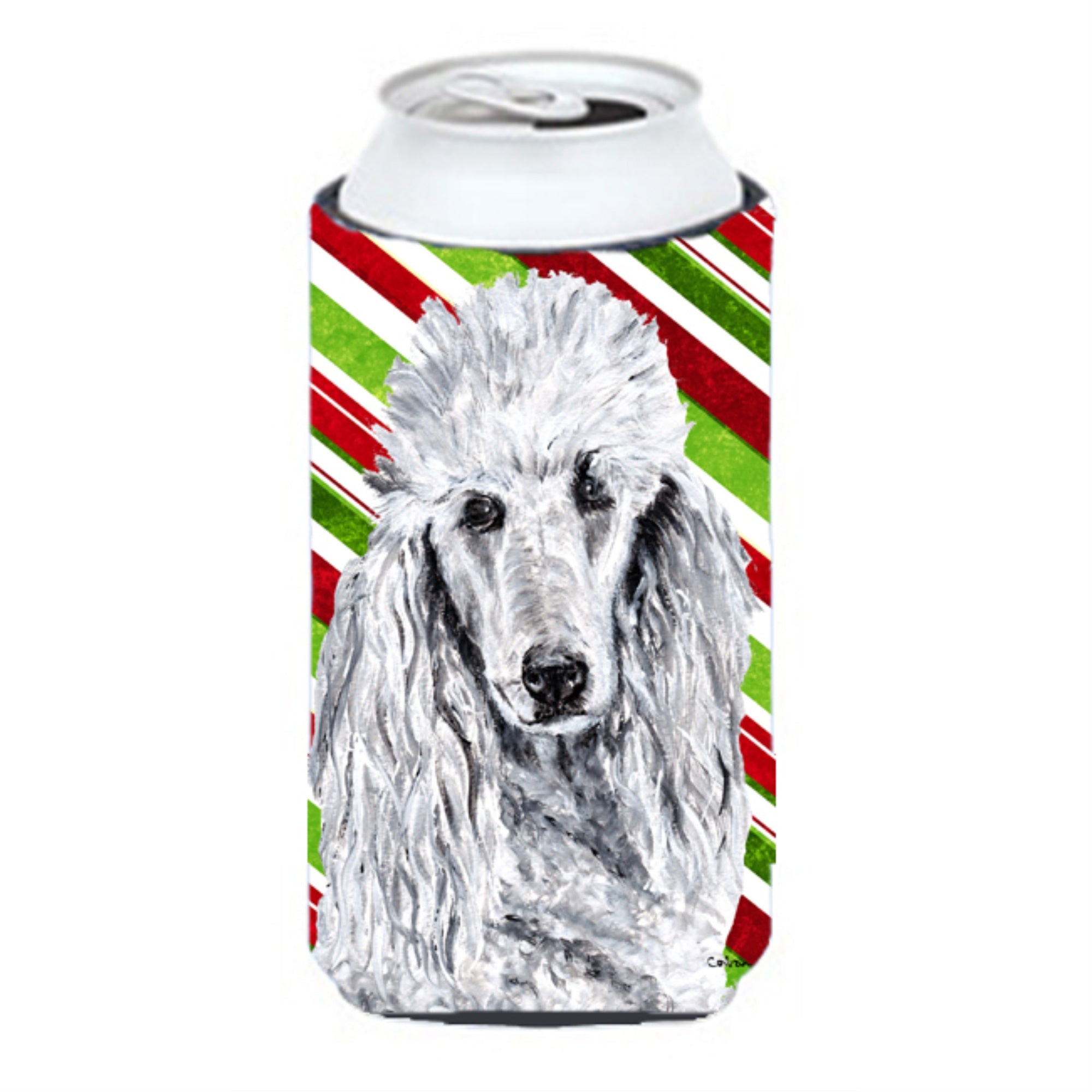 White Standard Poodle Candy Cane Christmas Tall Boy Beverage Insulator Hugger Sc9799Tbc
