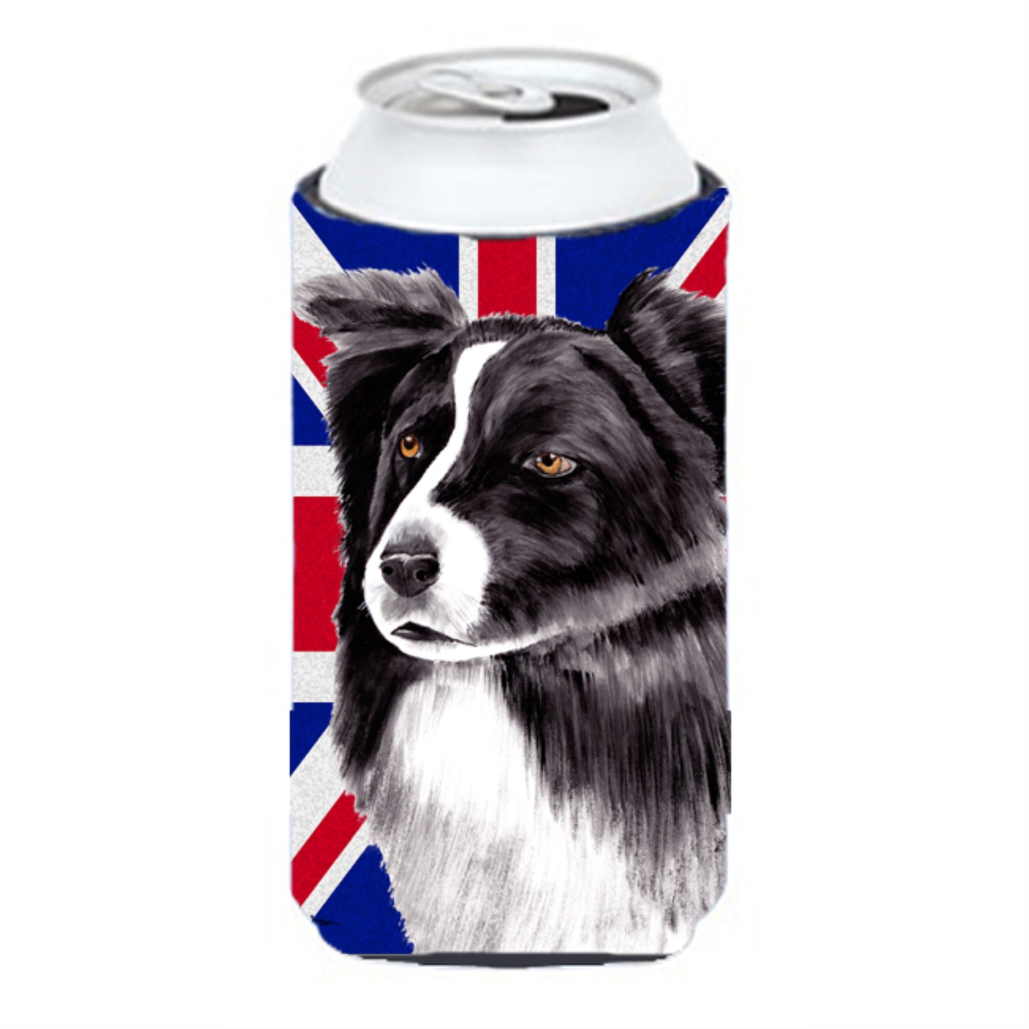 Border Collie With English Union Jack British Flag Tall Boy Beverage Insulator Hugger Sc9824Tbc
