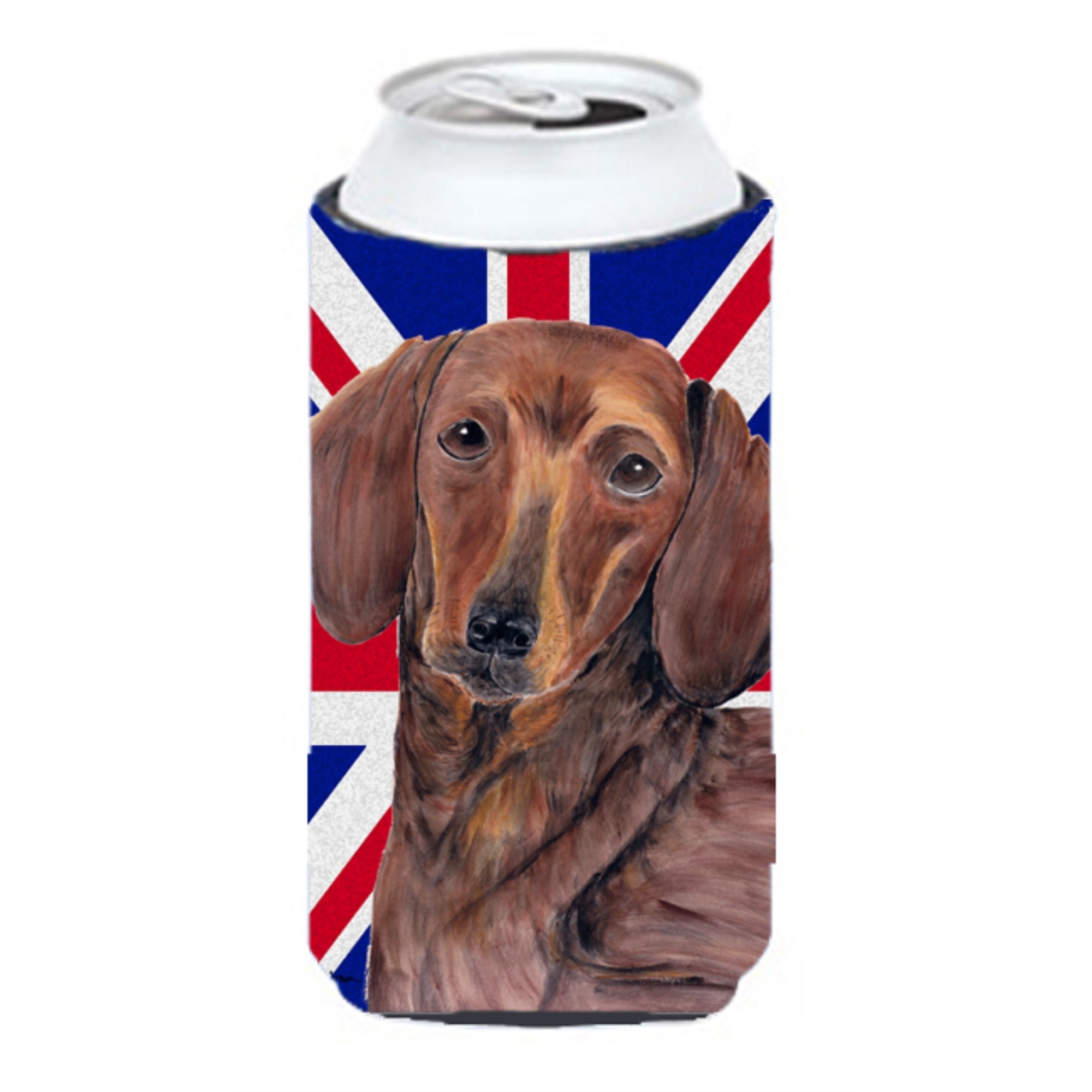 Dachshund with English Union Jack British Flag Tall Boy Beverage Insulator Hugger SC9825TBC