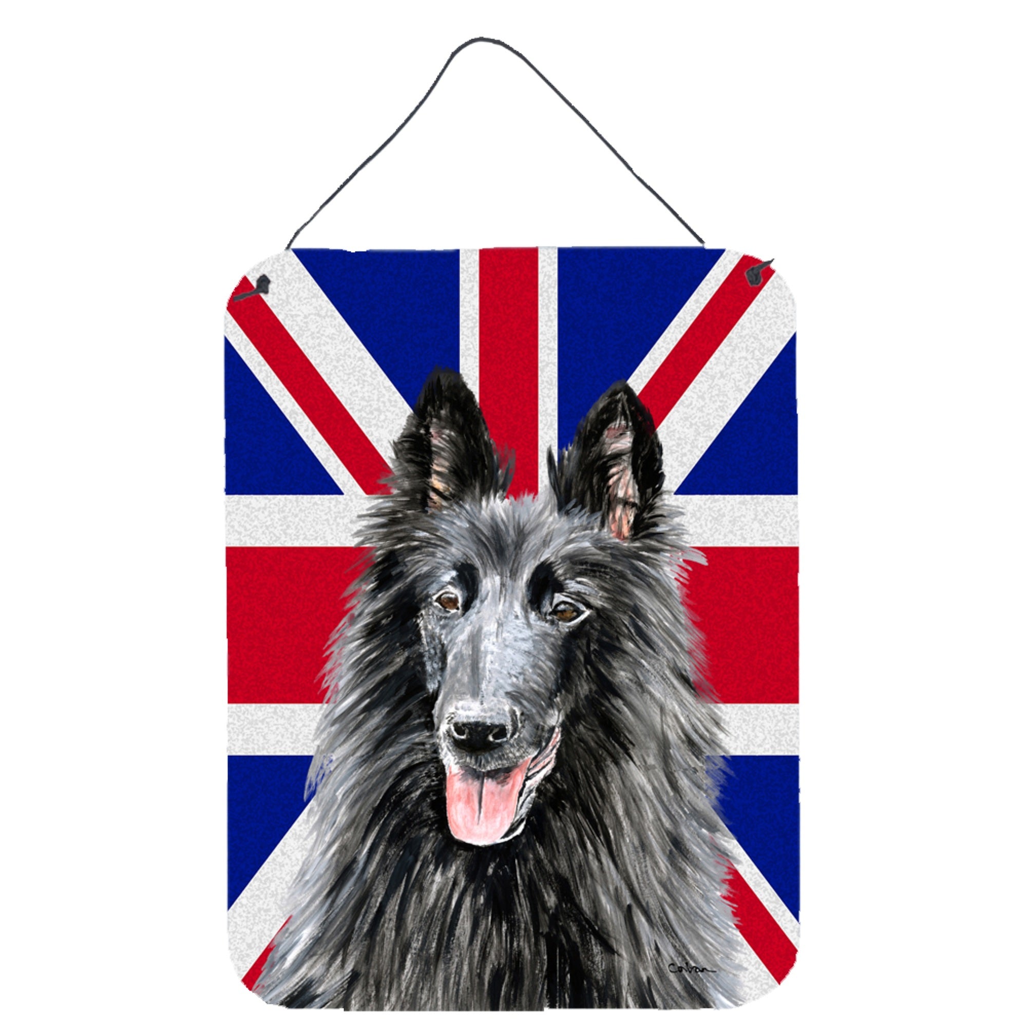 'Caroline'S Treasures Belgian Sheepdog With English Union Jack British Flag Wall Or Door Hanging Prints, 16'''' X 12''''''