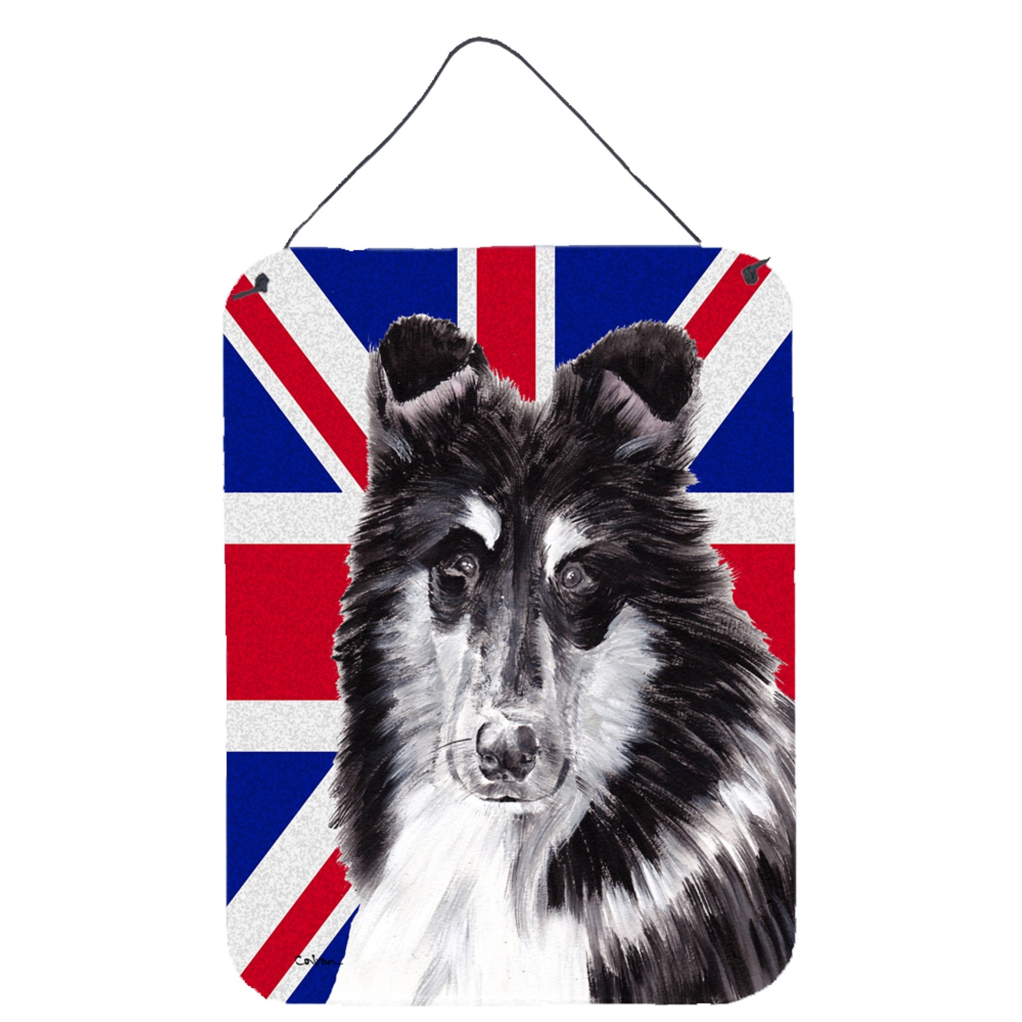 'Caroline'S Treasures Black And White Collie With English Union Jack British Flag Wall Or Door Hanging Prints, 16'''' X 12'''''