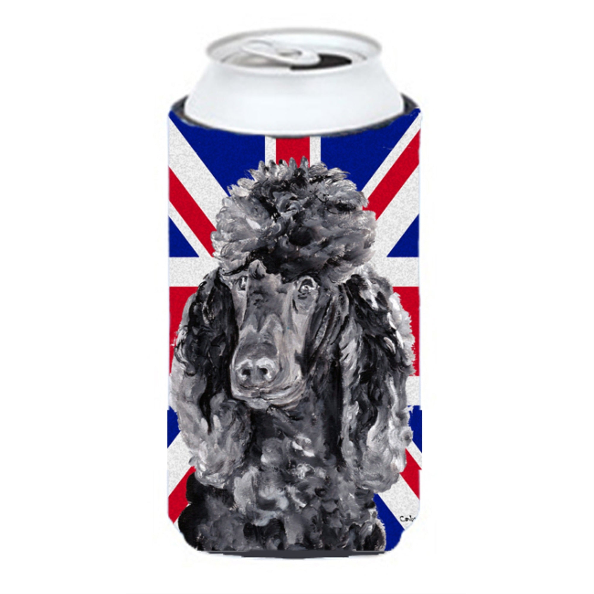 Black Standard Poodle with English Union Jack British Flag Tall Boy Beverage Insulator Hugger SC9889TBC