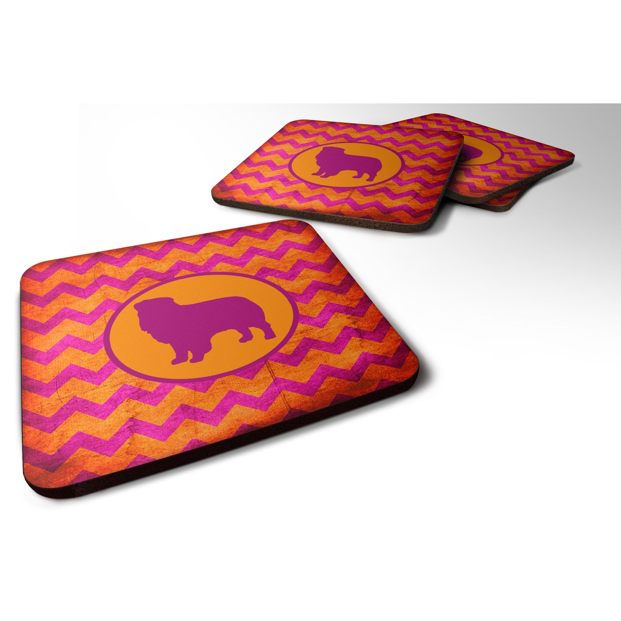 Carolines Treasures SDK1111BFC Australian Shepherd Chevron Pink and Orange Foam Coasters (Set of 4) 3.5 H x 3.5 W Multico