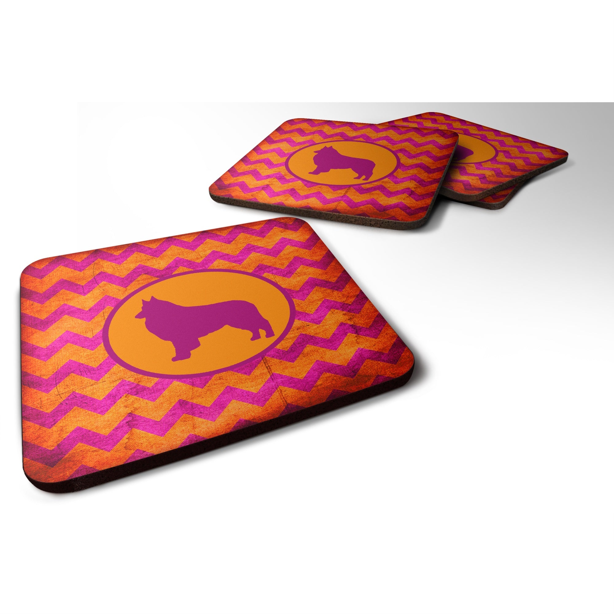 Carolines Treasures SDK1116BFC Belgian Tervuren Chevron Pink and Orange Foam Coasters (Set of 4) 3.5 H x 3.5 W Multicolor