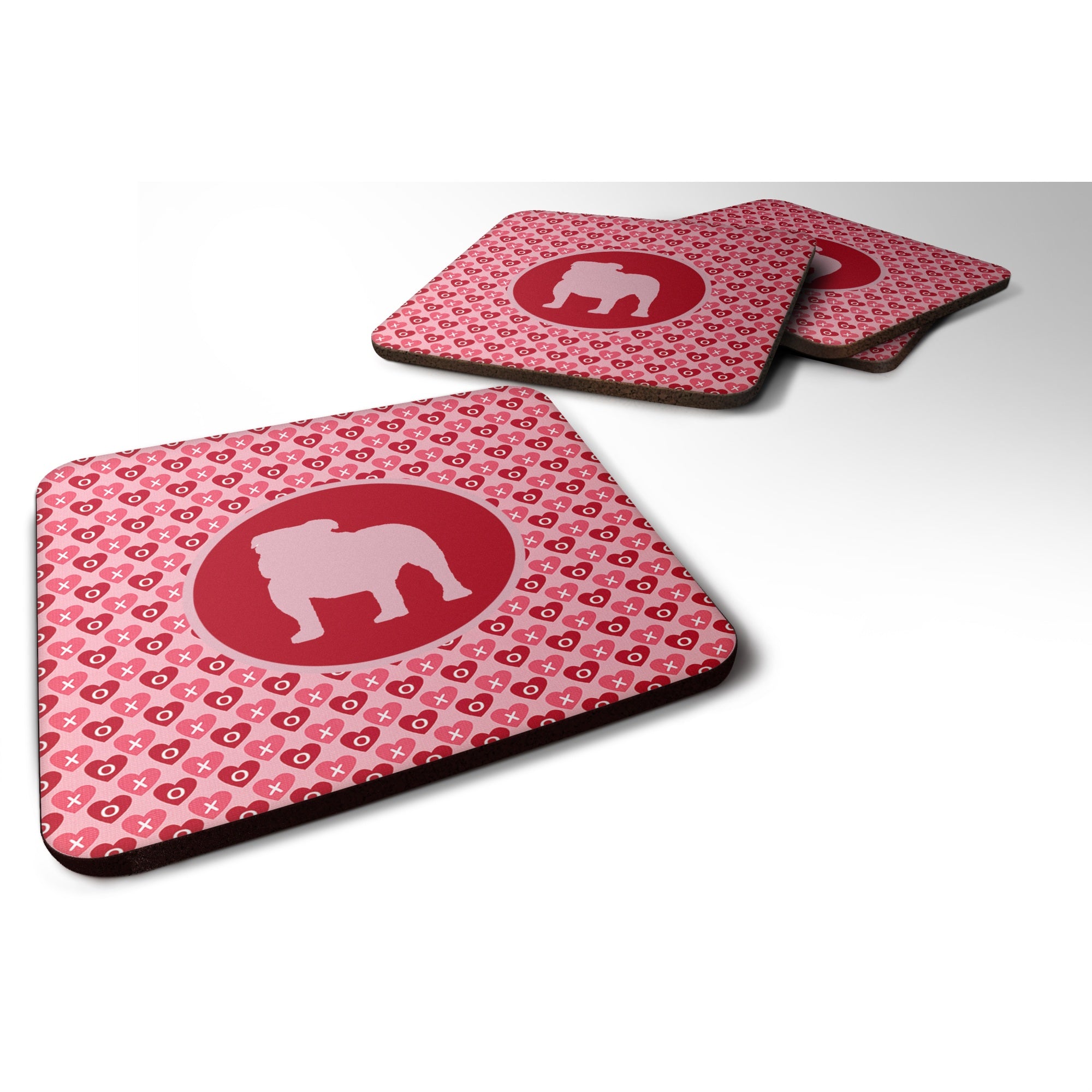 Carolines Treasures SDK1122AFC Bulldog Valentine Hearts Foam Coasters (Set of 4) 3.5 H x 3.5 W Multicolor