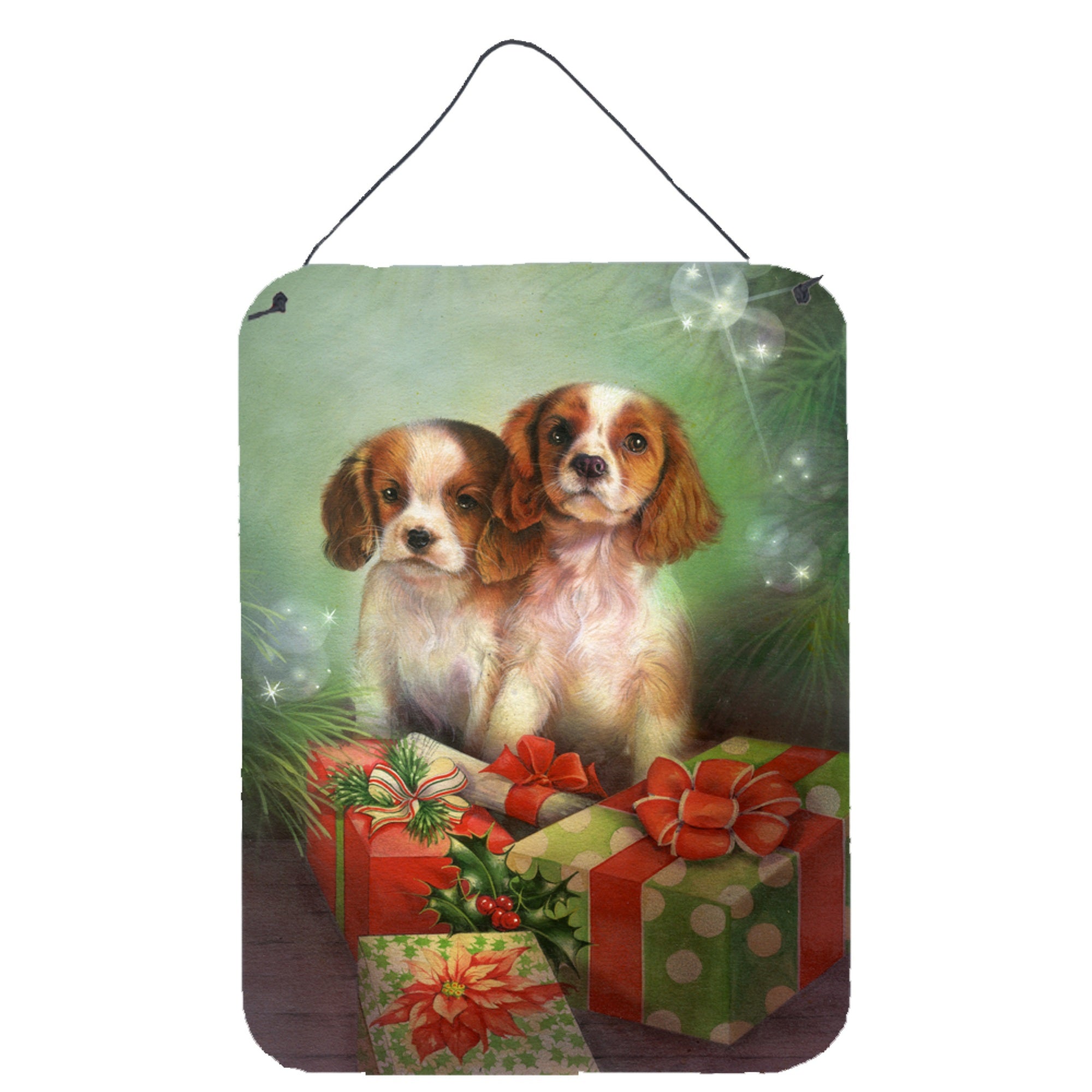 'Caroline'S Treasures Cavalier Spaniels And Christmas Presents Wall Or Door Hanging Prints Sdsq0303Ds1216, 16Hx12W, Multicolor'