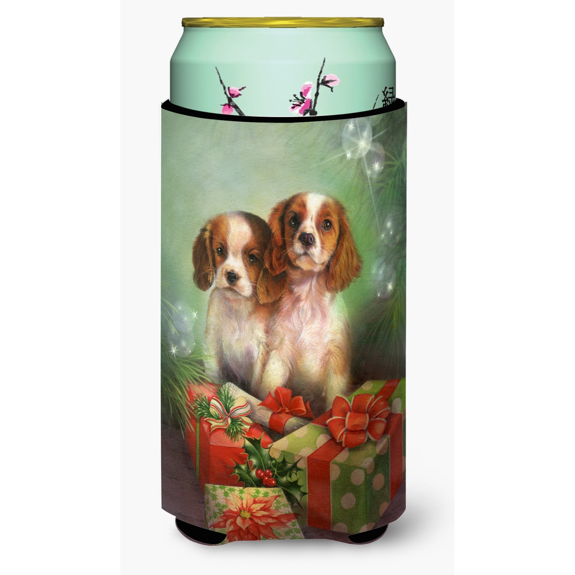 'Caroline'S Treasures Cavalier Spaniels And Christmas Presents Tall Boy Koozie Hugger, Multicolor''