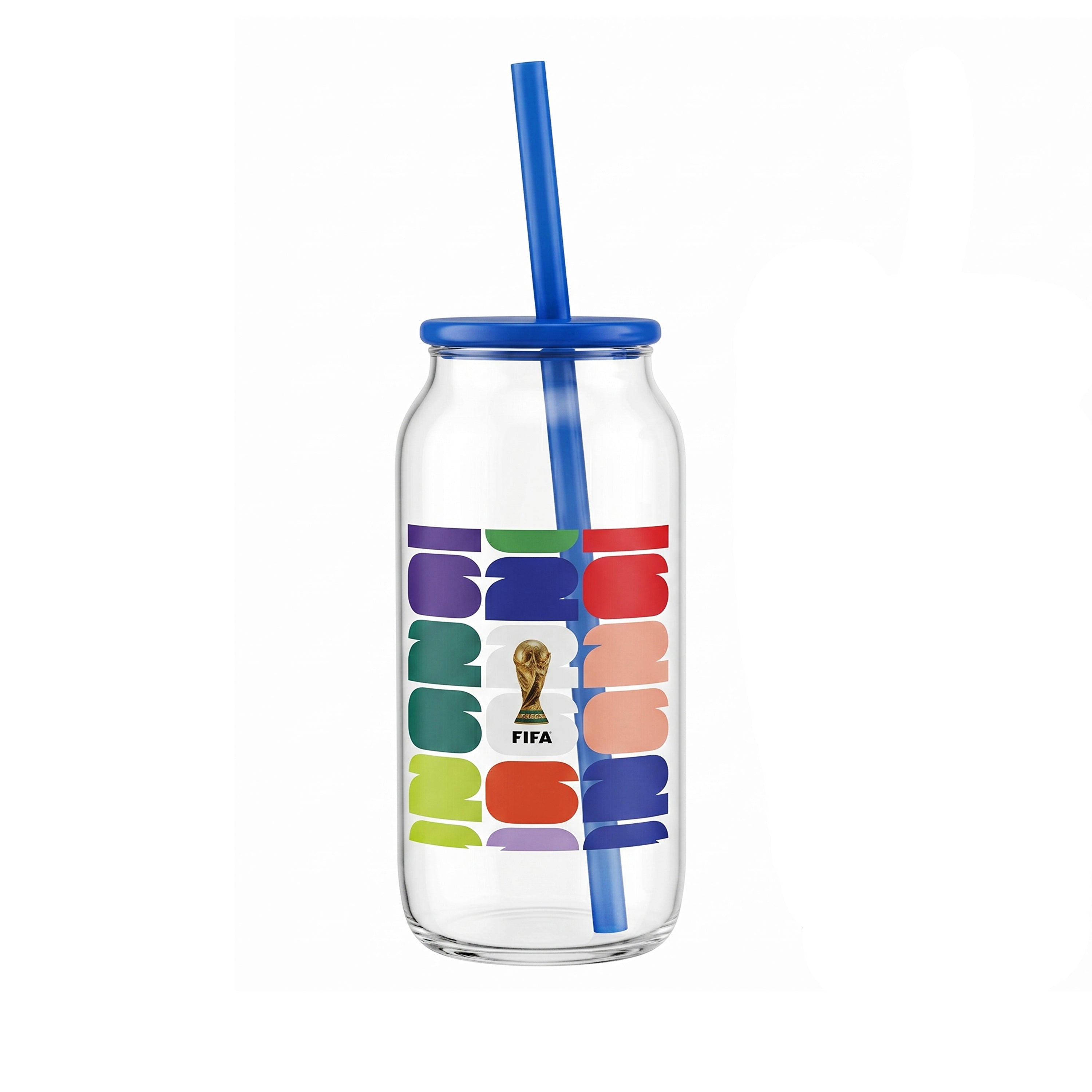 Atelier Sportif Official FIFA Trophy Glass Sipper with Blue Plastic Lid & Straw 18 OZ.