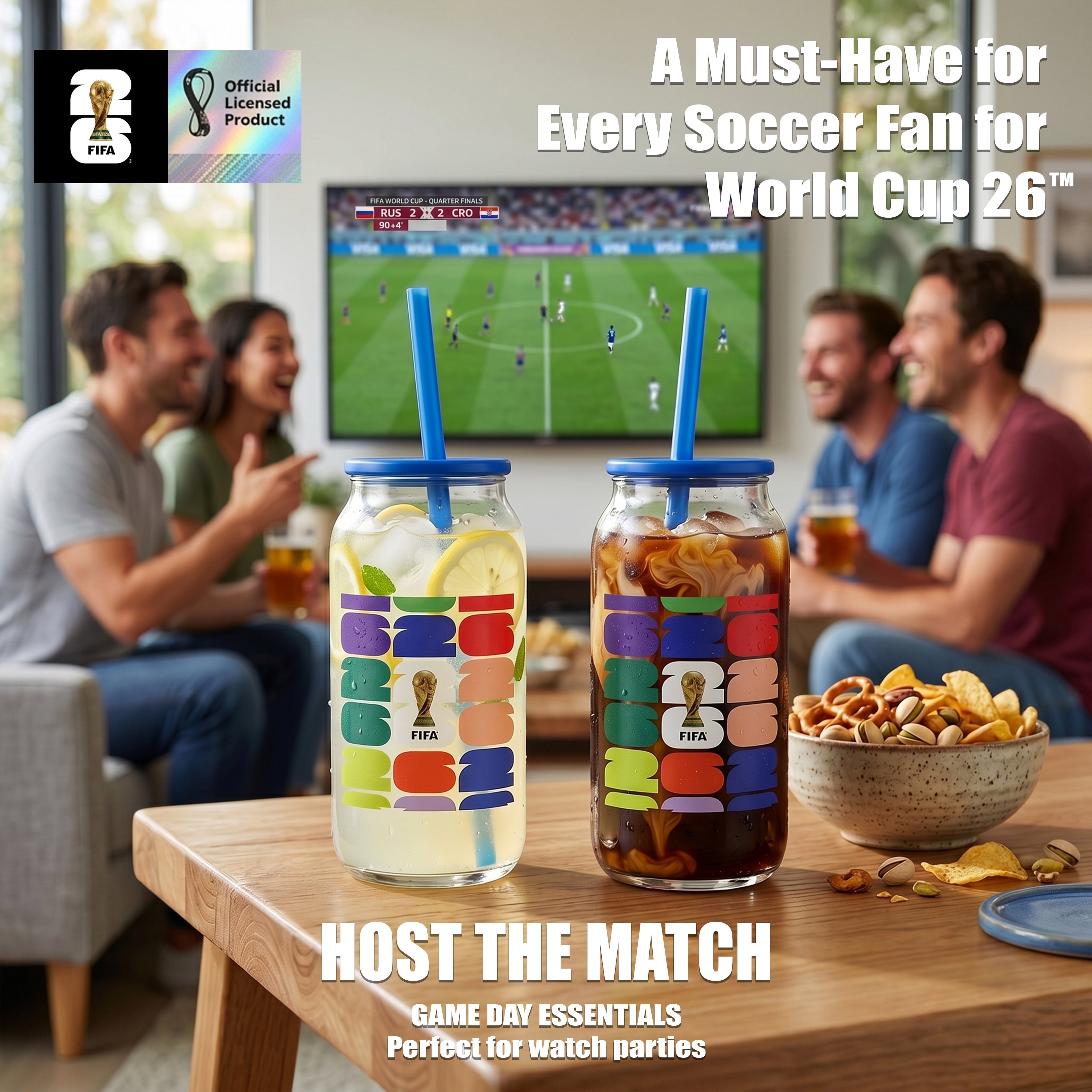 Atelier Sportif Official FIFA Trophy Glass Sipper with Blue Plastic Lid & Straw 18 OZ.
