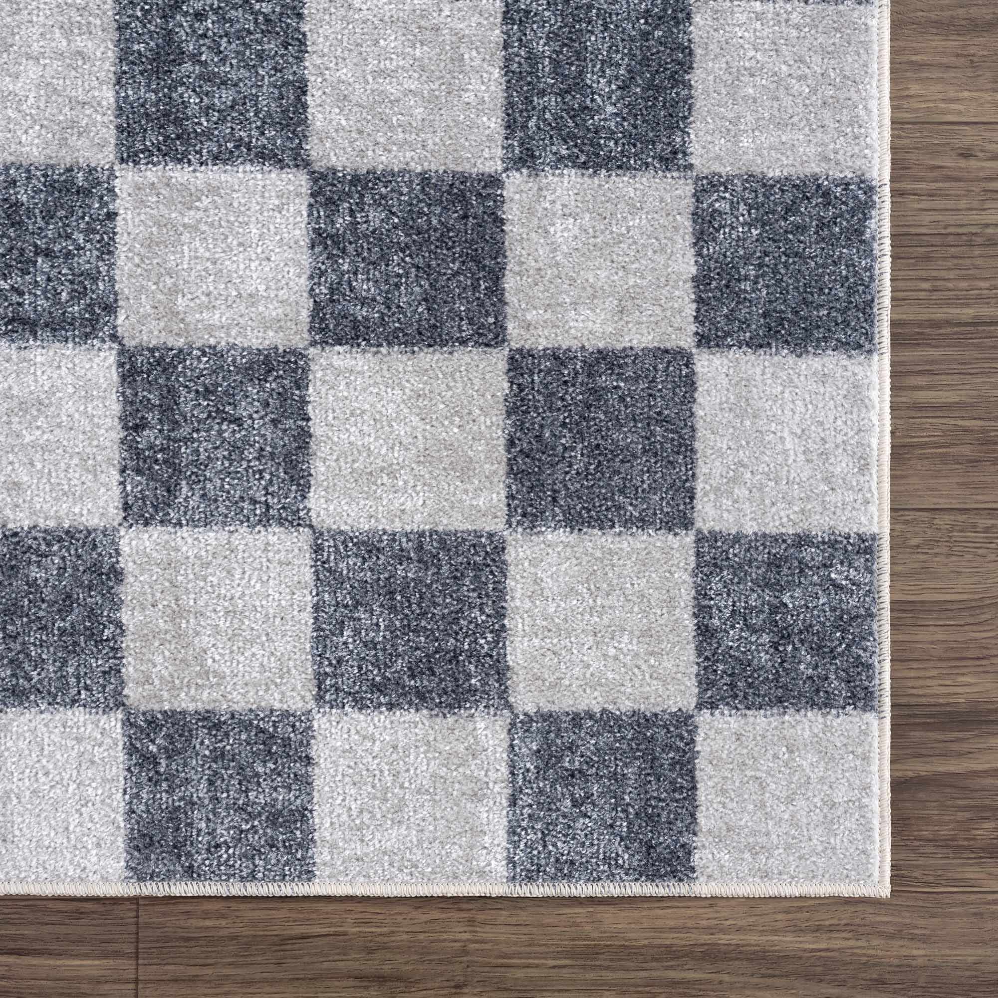 Alie Gray Checkered Washable Runner Rug