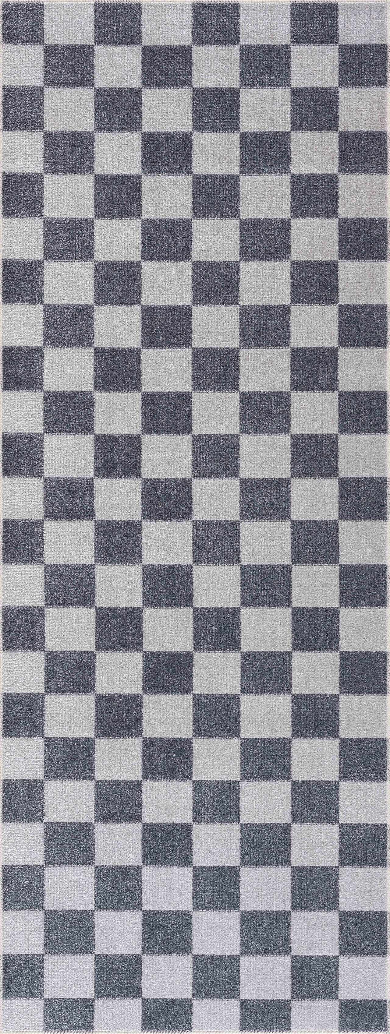 Alie Gray Checkered Washable Runner Rug
