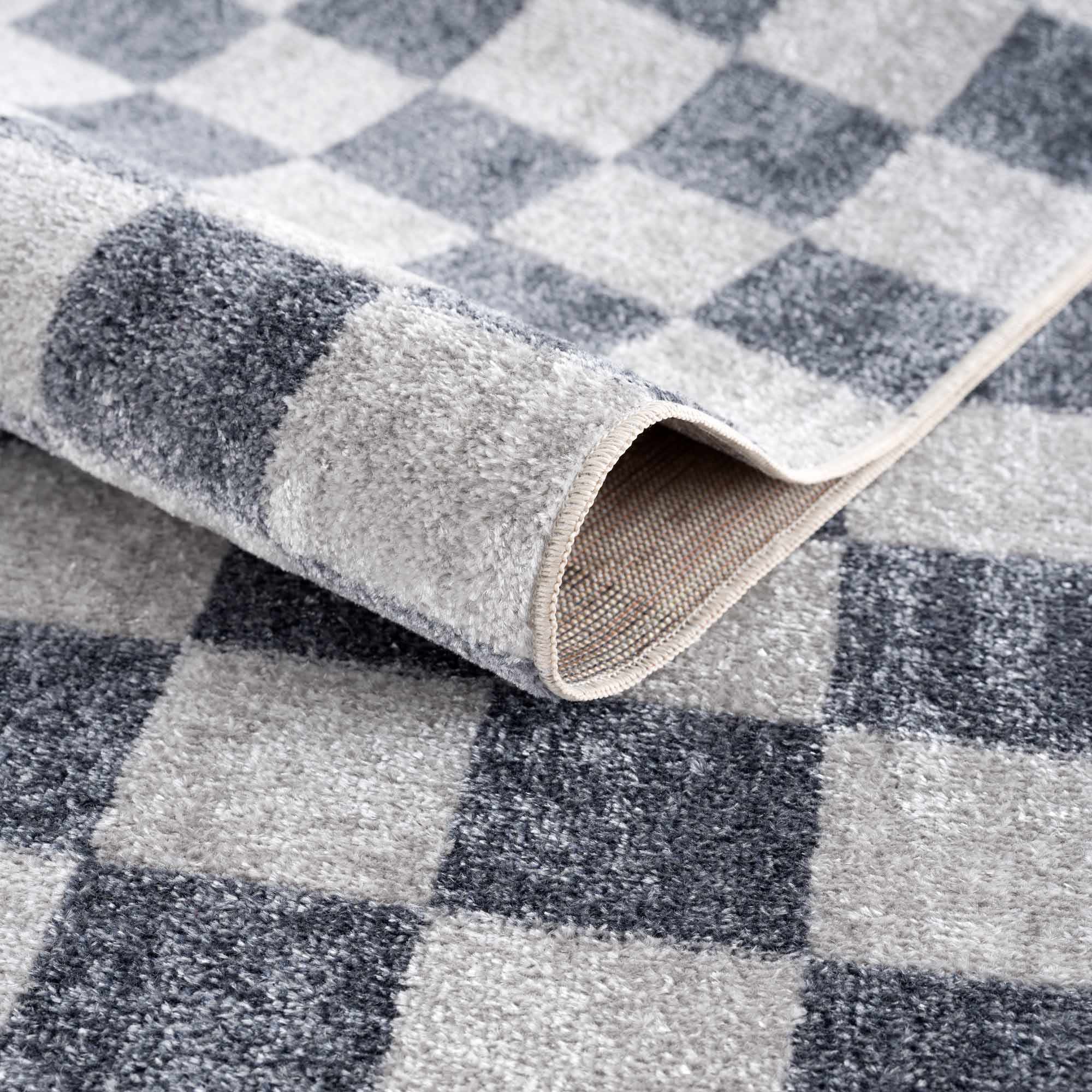 Alie Gray Checkered Washable Runner Rug