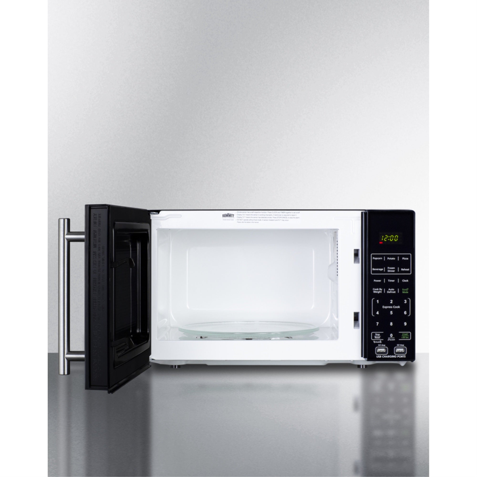 Compact microwave in black with allocator and USB ports