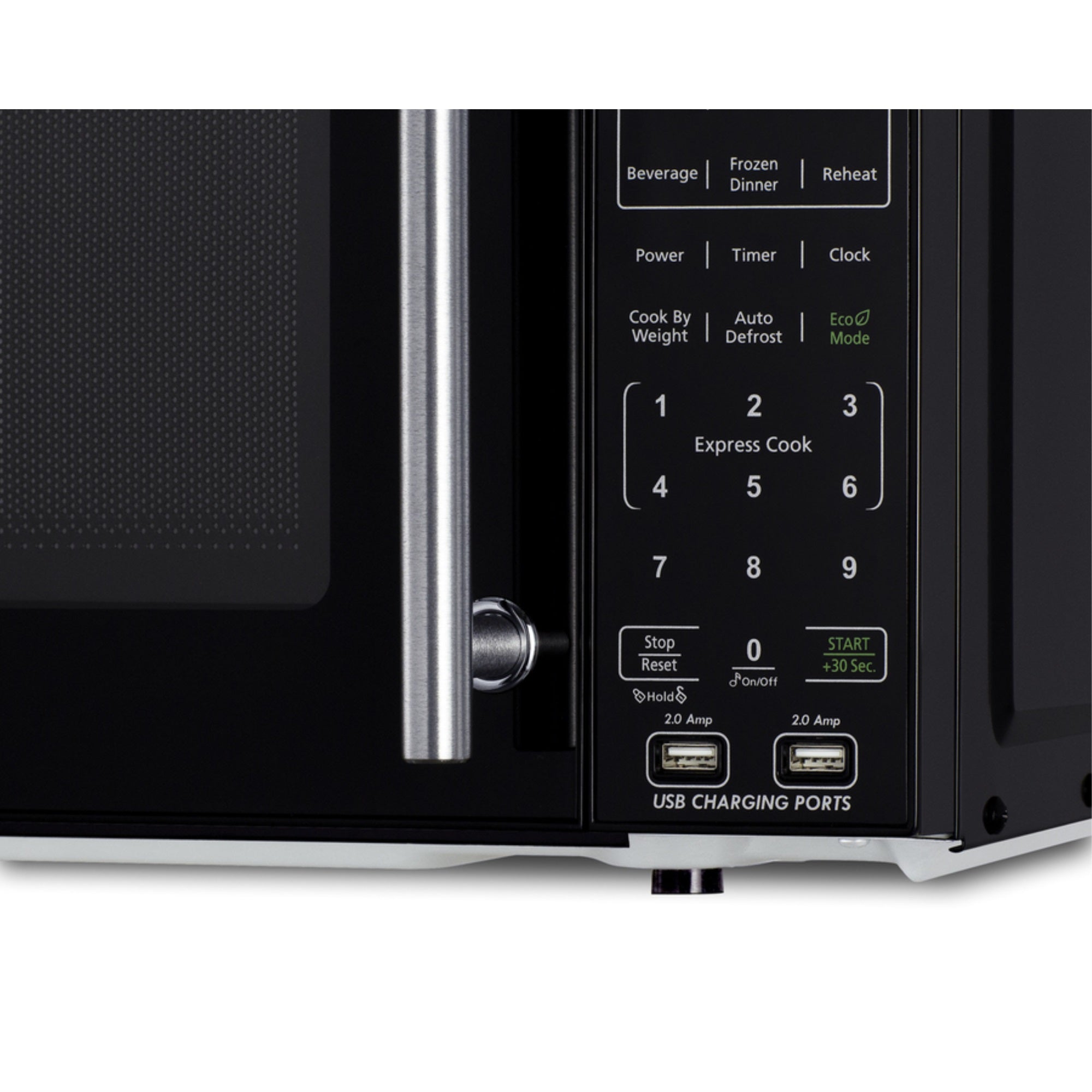 Compact microwave in black with allocator and USB ports