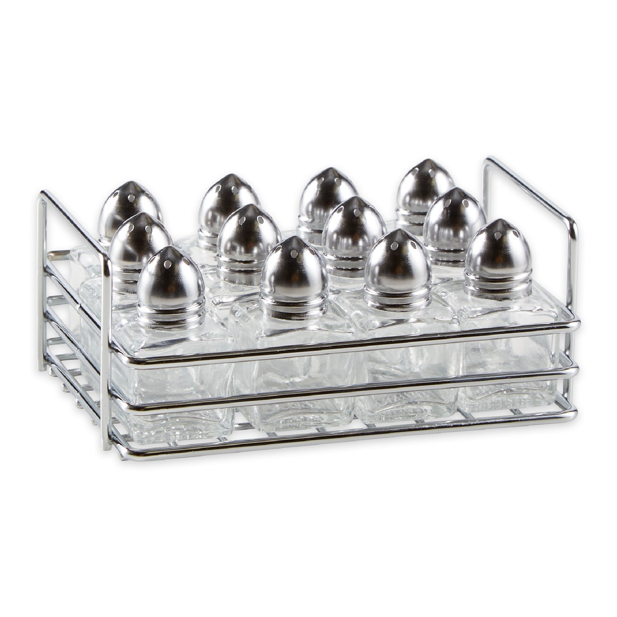 Mini Glass S & P Shakers Set Of 12 W/ Rack