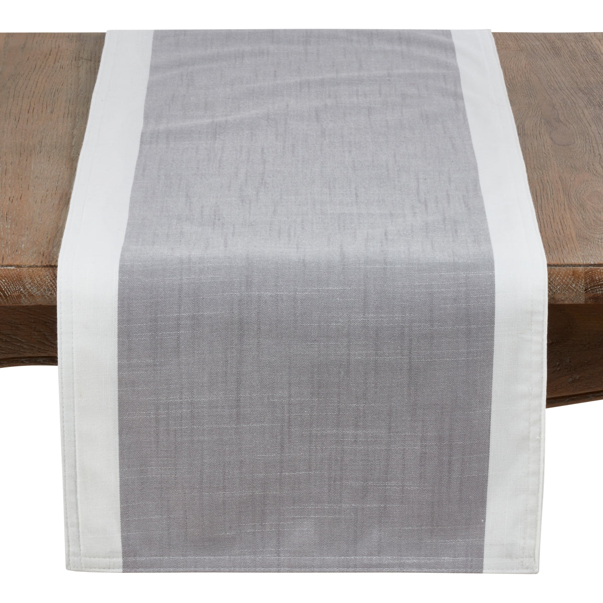 SARO 712.GY1672B 67 in. Rectangular Poly Table Runner with White Band Border  Grey