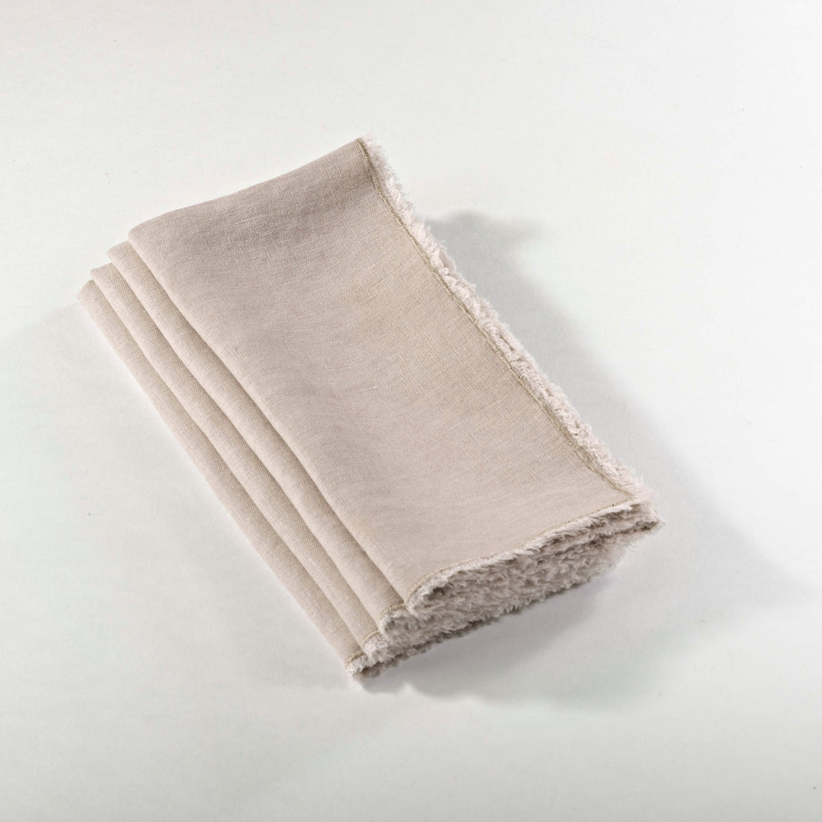 SARO 13009.N20S 20 in. Square Fringed Design Linen Napkins  Natural  Set of 4