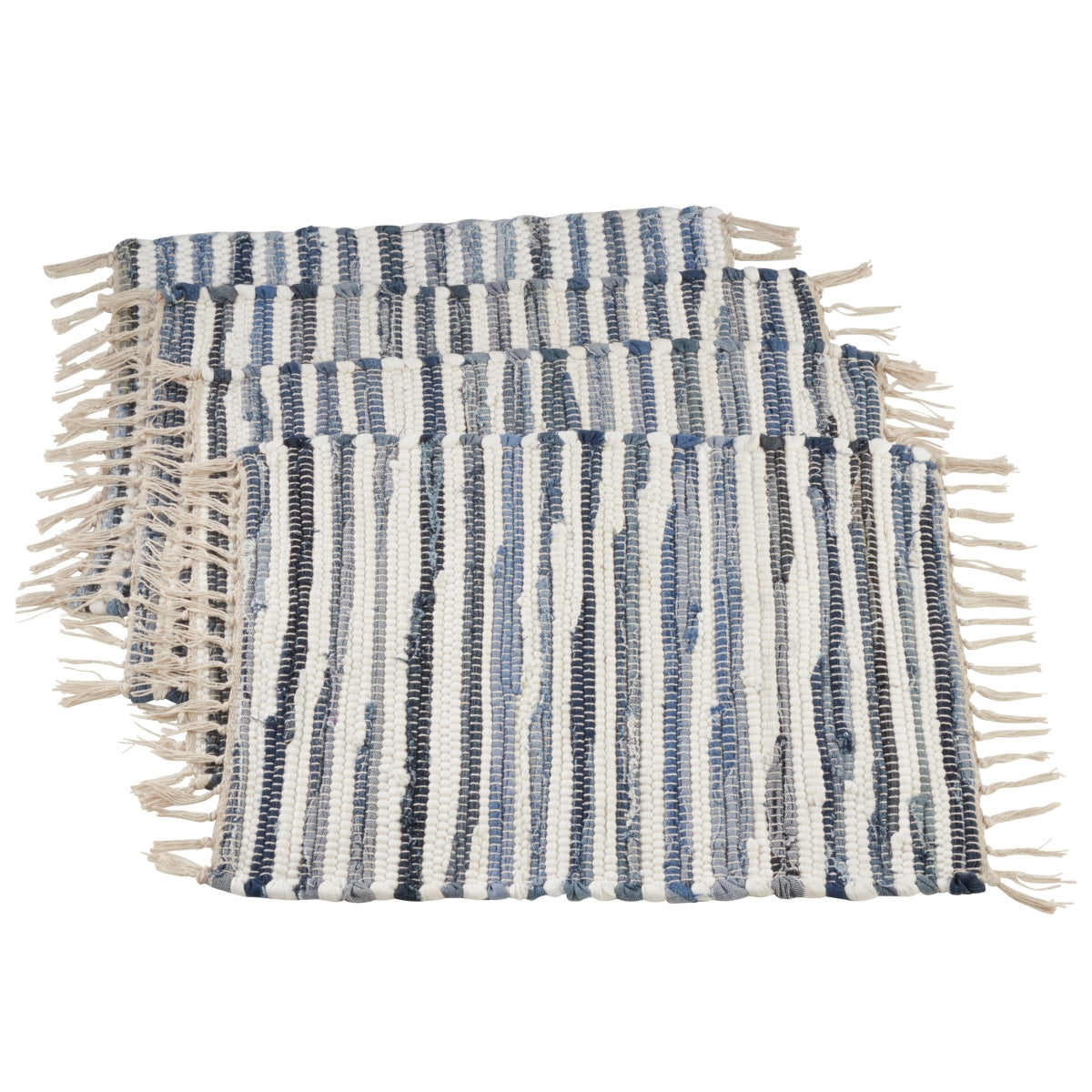 SARO 4873.DN1420B 14 x 20 in. Rectangular Striped Denim Chindi Table Mats  Denim  Set of 4