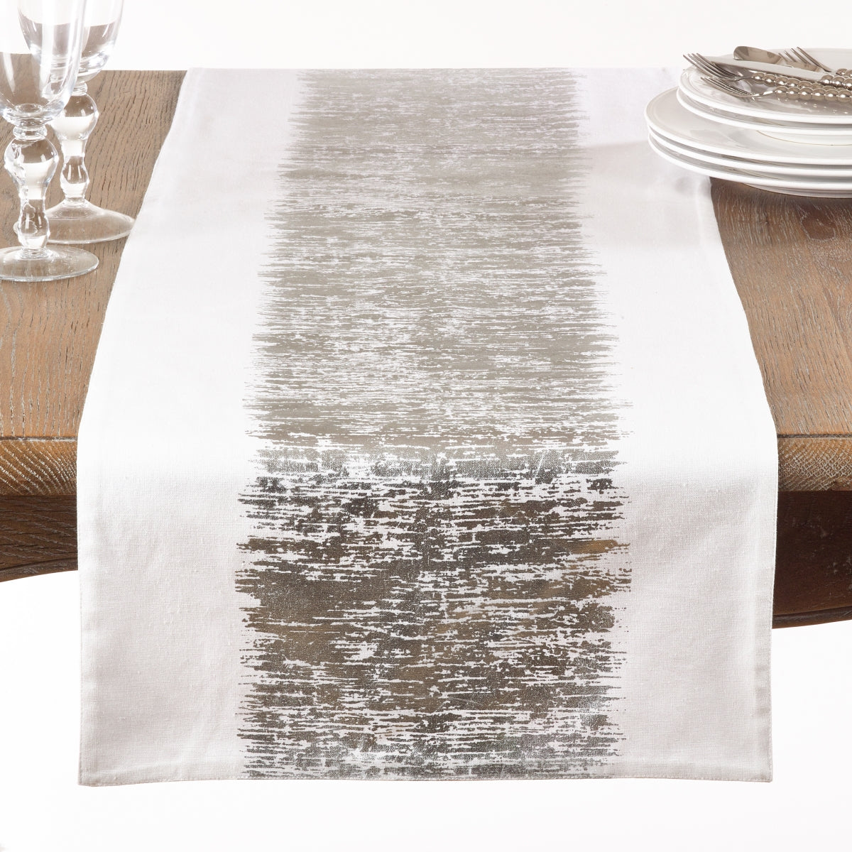 SARO 700.S1672B 16 x 72 in. Rectangular Banded Design Table Runner  Silver