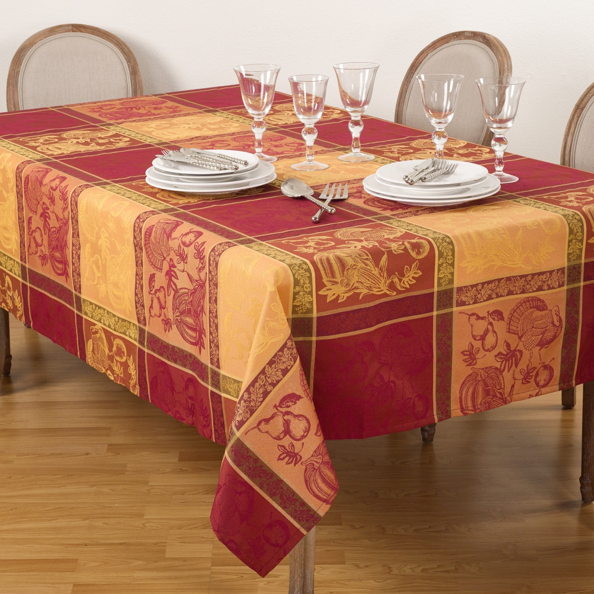 SARO 6702.M72104B 72 x 104 in. Rectangle Plaid Thanksgiving Design Tablecloth  Multi Color
