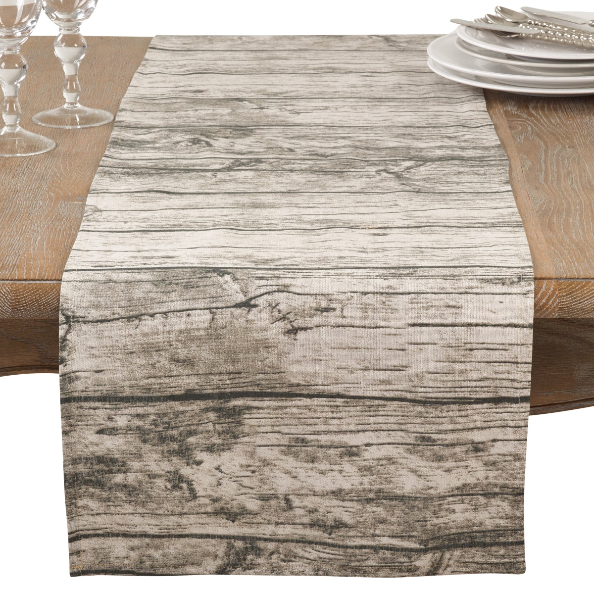 SARO 426.N1672B 16 x 72 in. Rectangle Table Runner with Printed Wood Design  Natural