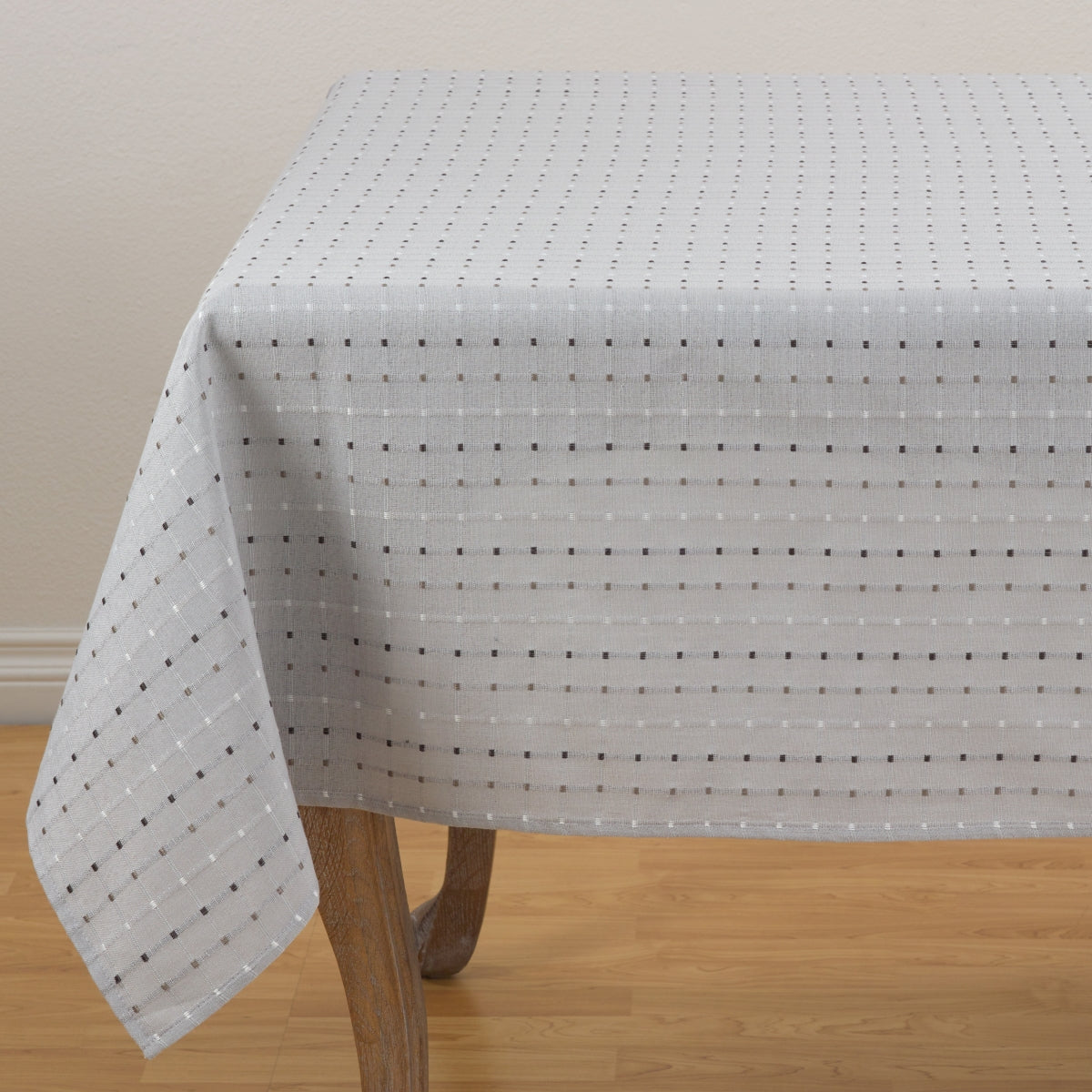 SARO 2136.GY70S Square Stitched Tablecloth - Aqua &amp; Grey